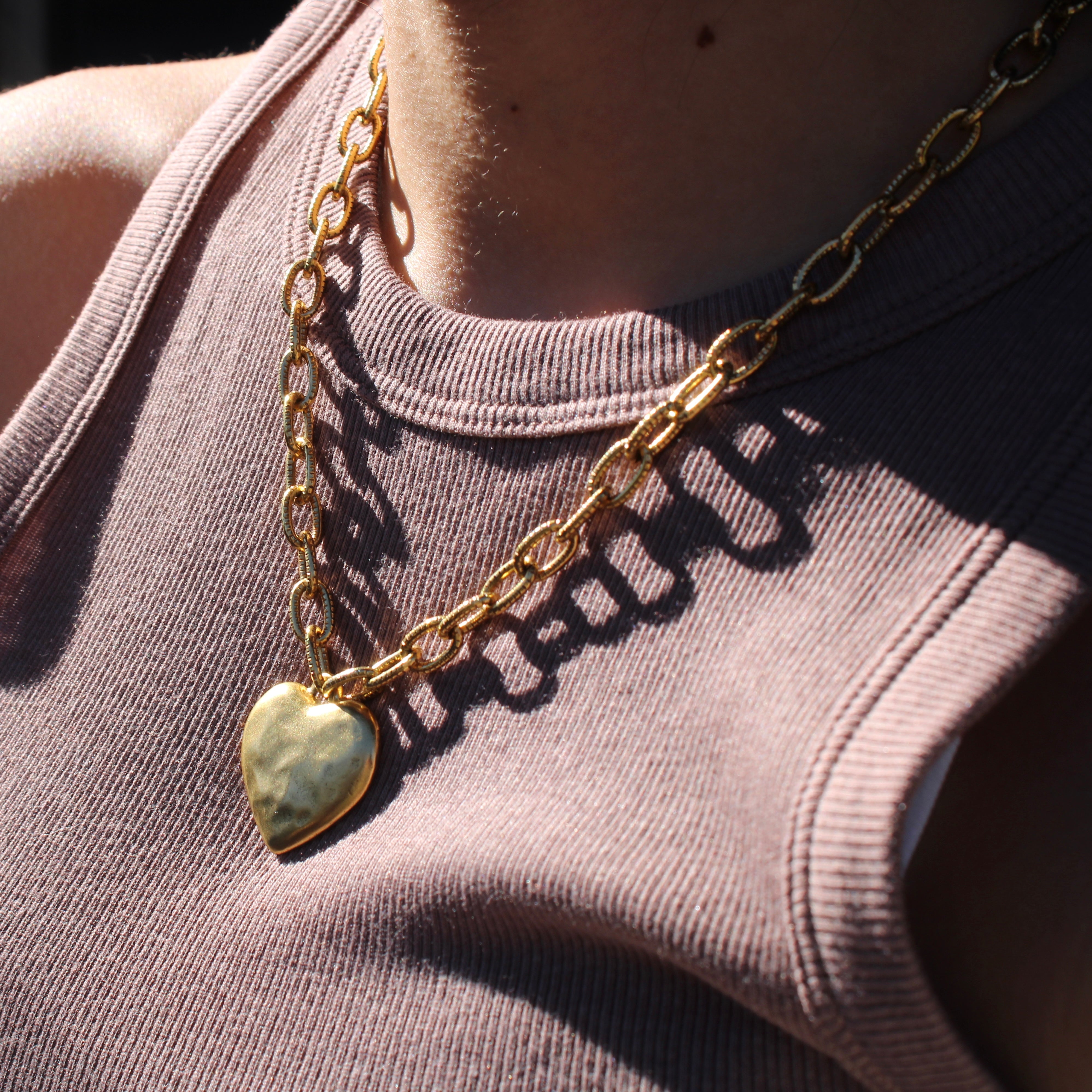 Vivian Grace Necklace Antiqued Gold Chunky Heart Chain