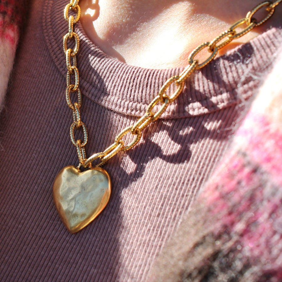 Vivian Grace Necklace Antiqued Gold Chunky Heart Chain