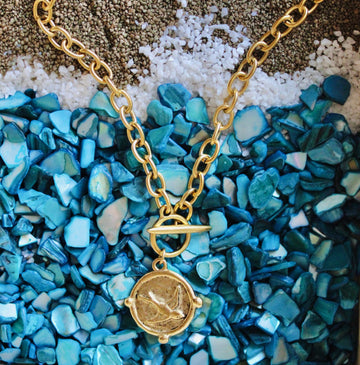 Vivian Grace Necklace Gold Antiqued Gold Coin Toggle Chain
