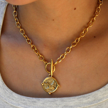 Vivian Grace Necklace Gold Antiqued Gold Coin Toggle Chain