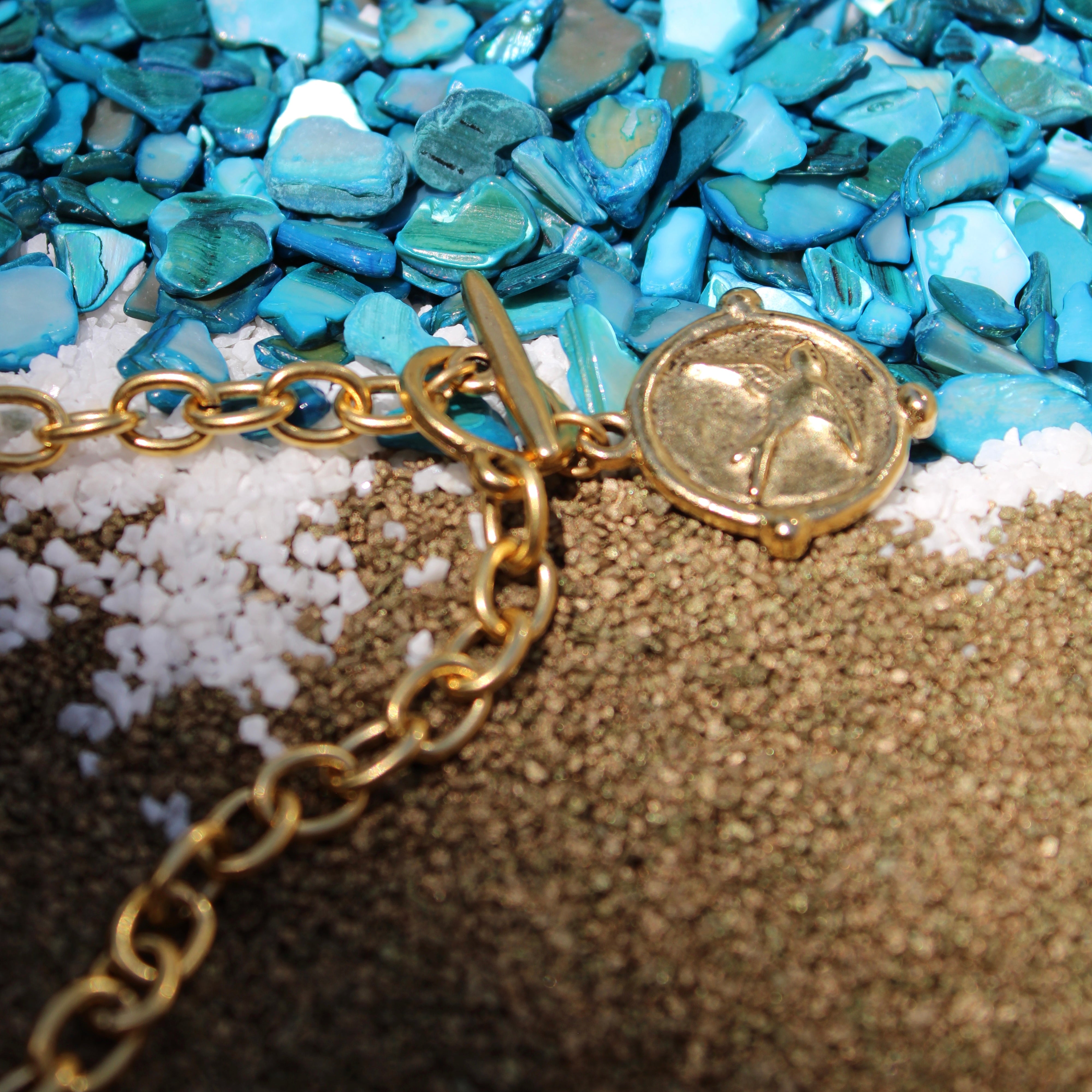 Vivian Grace Necklace Gold Antiqued Gold Coin Toggle Chain