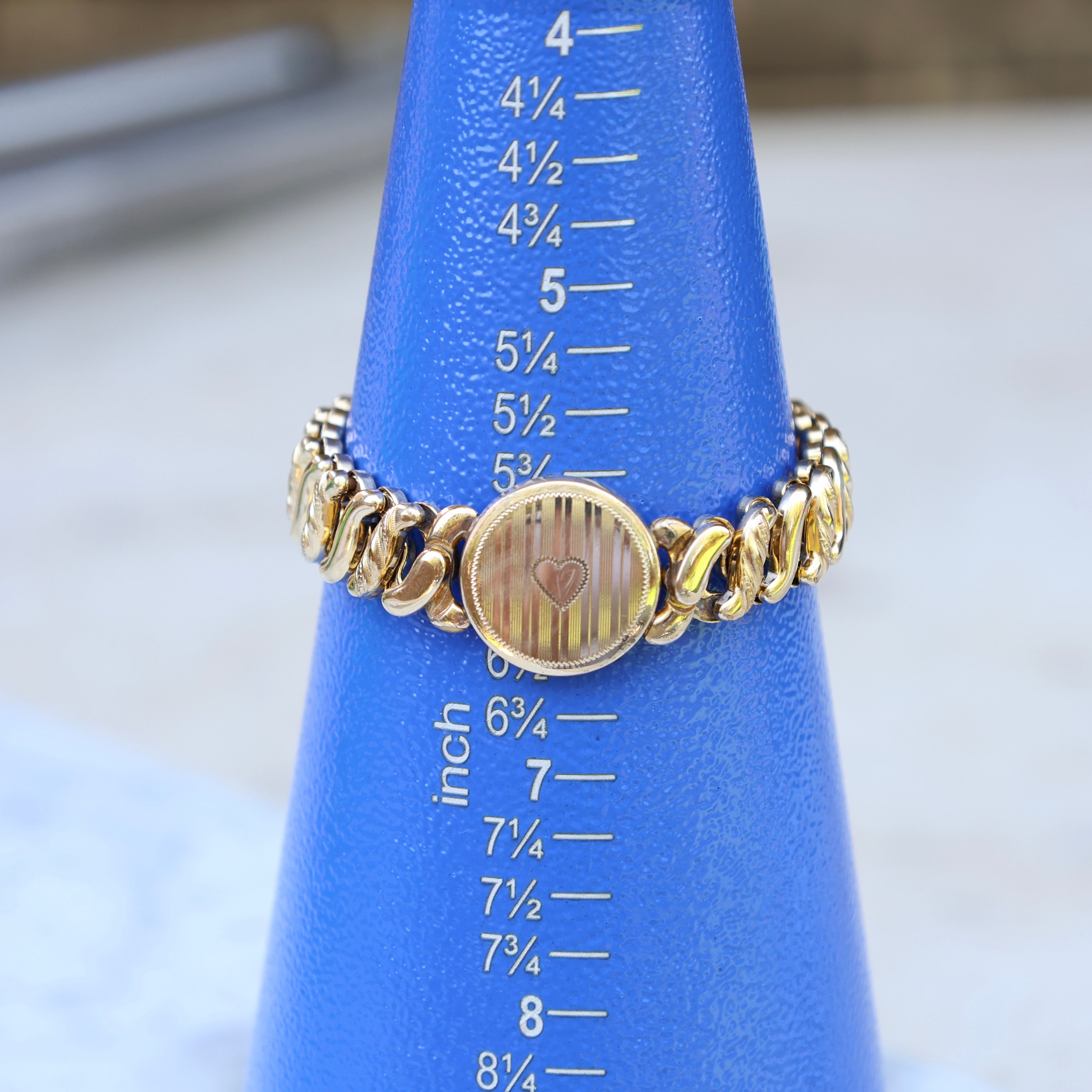 Vivian Grace Vintage Bracelet Gold ‘Carmen’ Gold Filled Etched Heart Sweetheart Bracelet - Vintage