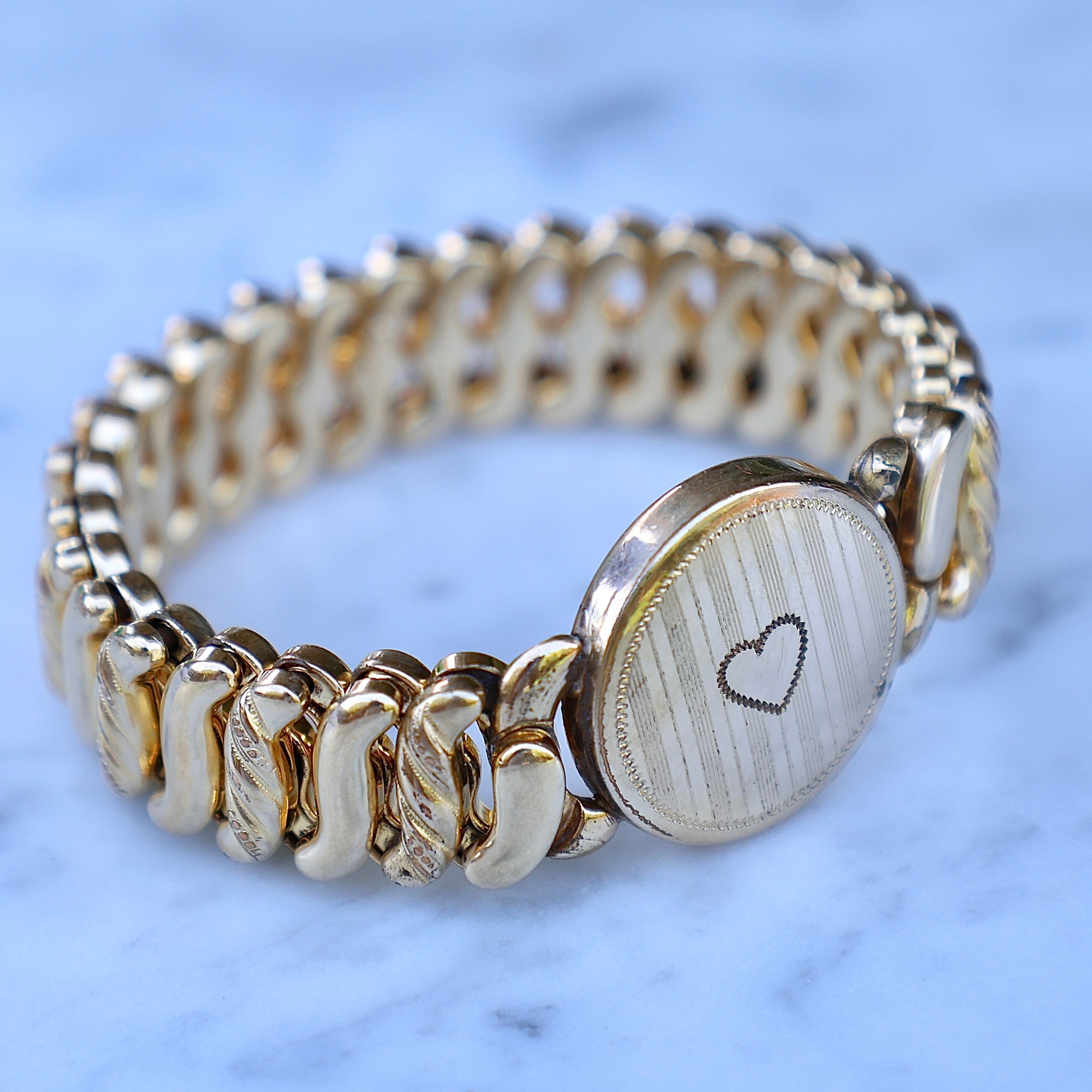 Vivian Grace Vintage Bracelet Gold ‘Carmen’ Gold Filled Etched Heart Sweetheart Bracelet - Vintage