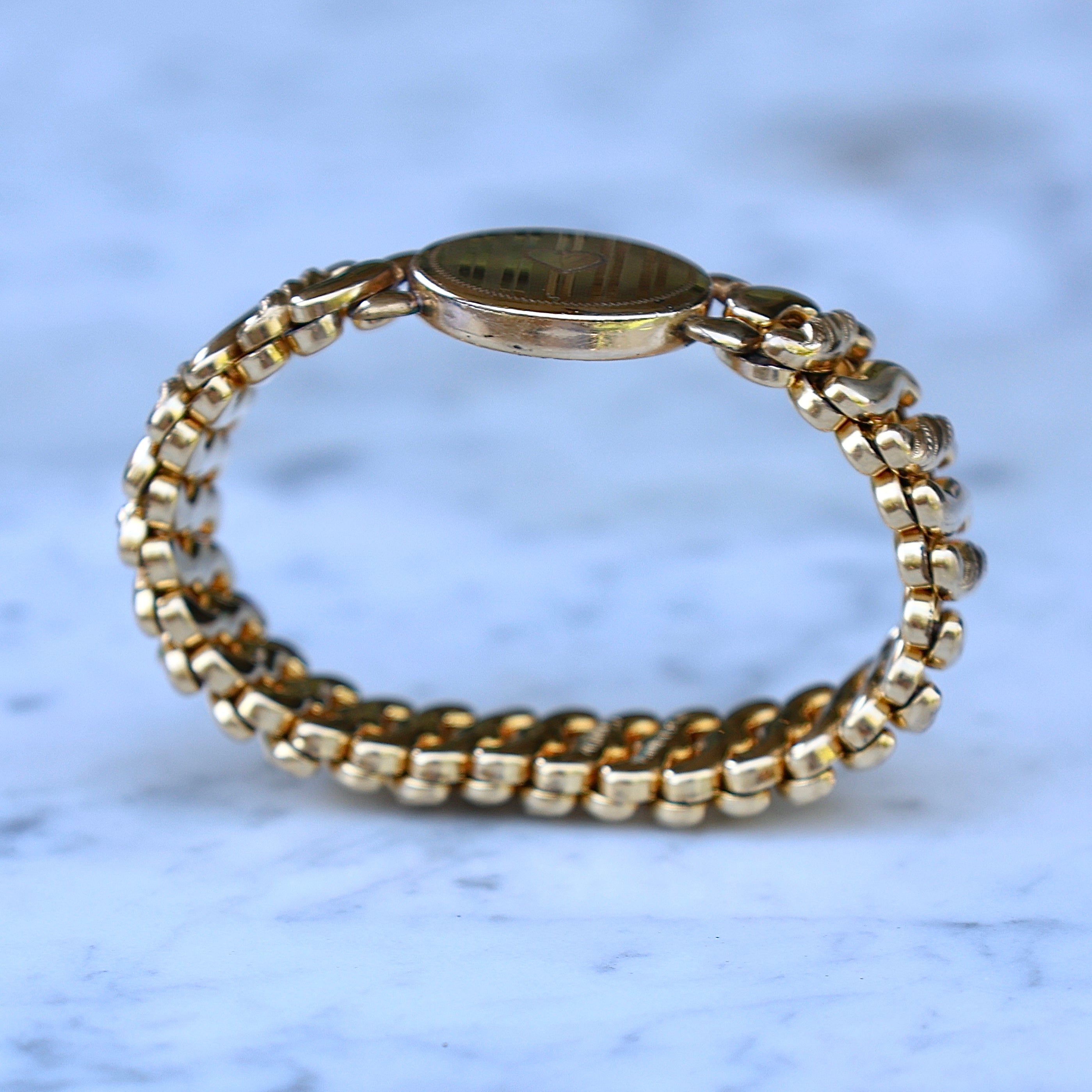 Vivian Grace Vintage Bracelet Gold ‘Carmen’ Gold Filled Etched Heart Sweetheart Bracelet - Vintage