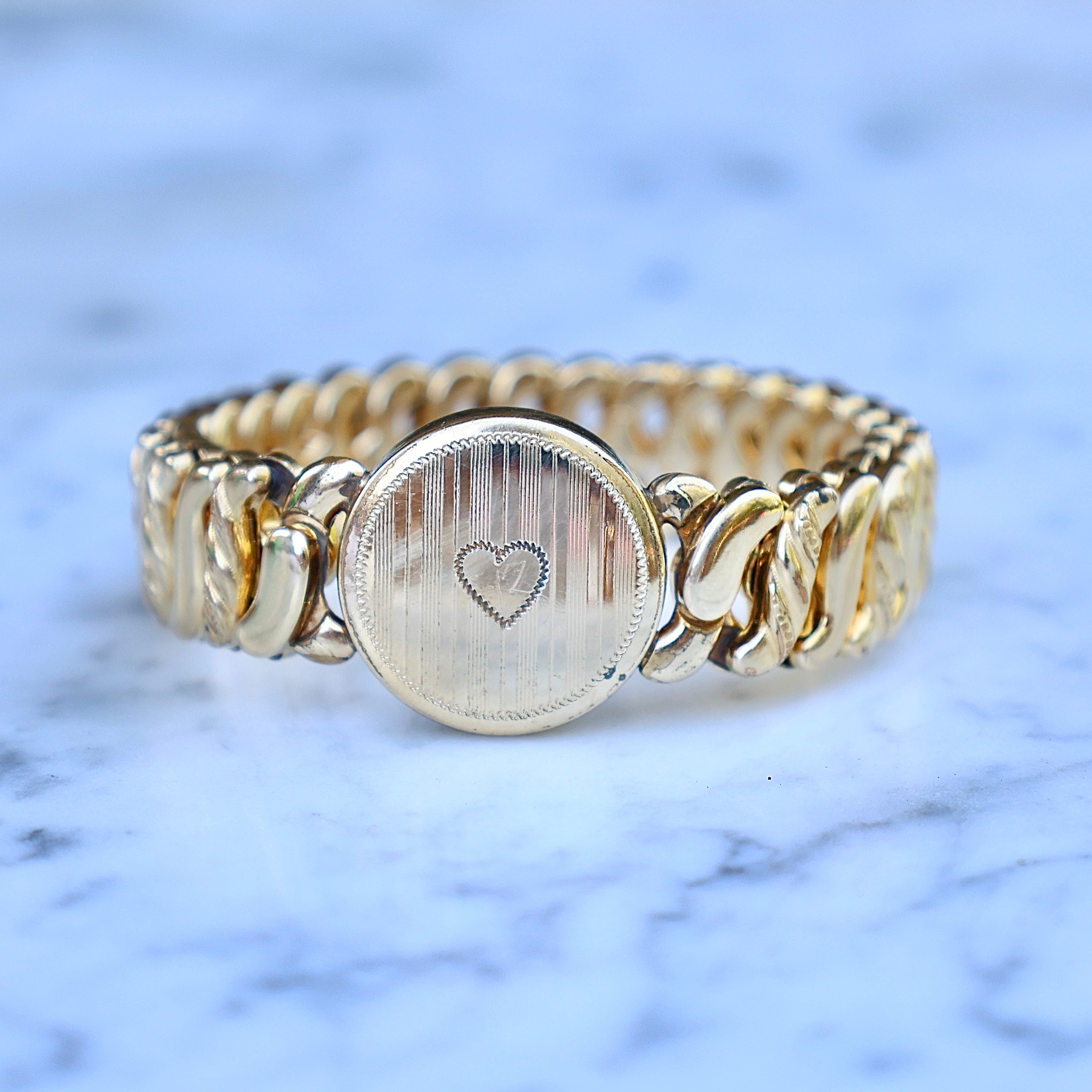 Vivian Grace Vintage Bracelet Gold ‘Carmen’ Gold Filled Etched Heart Sweetheart Bracelet - Vintage