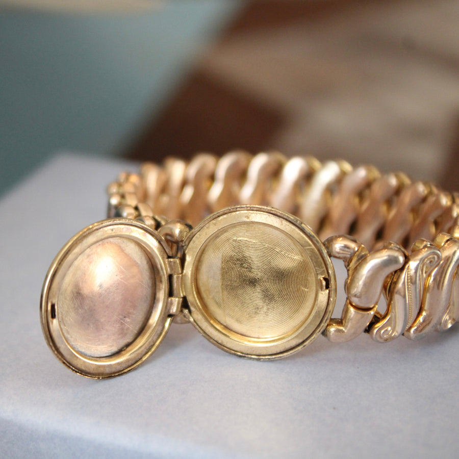 Vivian Grace Vintage Bracelet Gold Speidel Gold-Filled Sweetheart Bracelet with engraved floral locket- Vintage