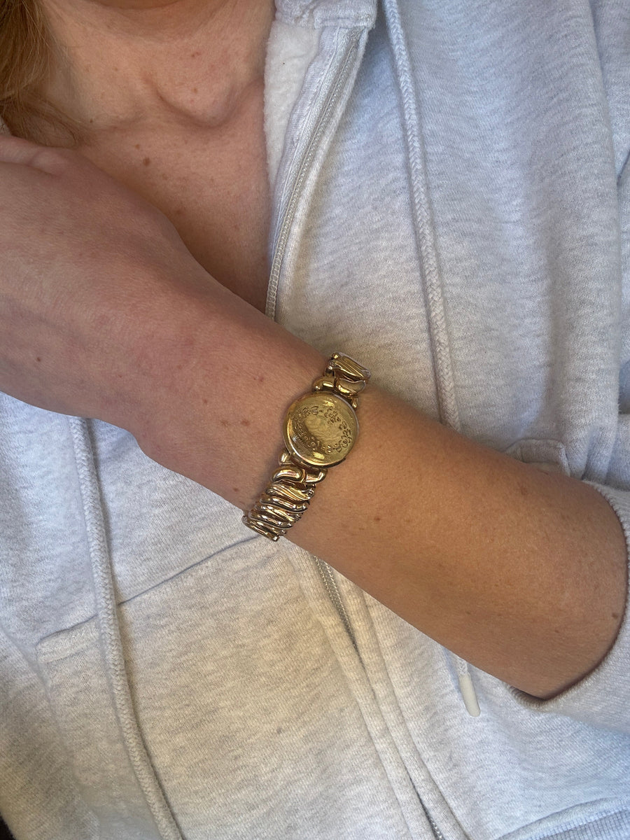 Vivian Grace Vintage Bracelet Gold Speidel Gold-Filled Sweetheart Bracelet with engraved floral locket- Vintage