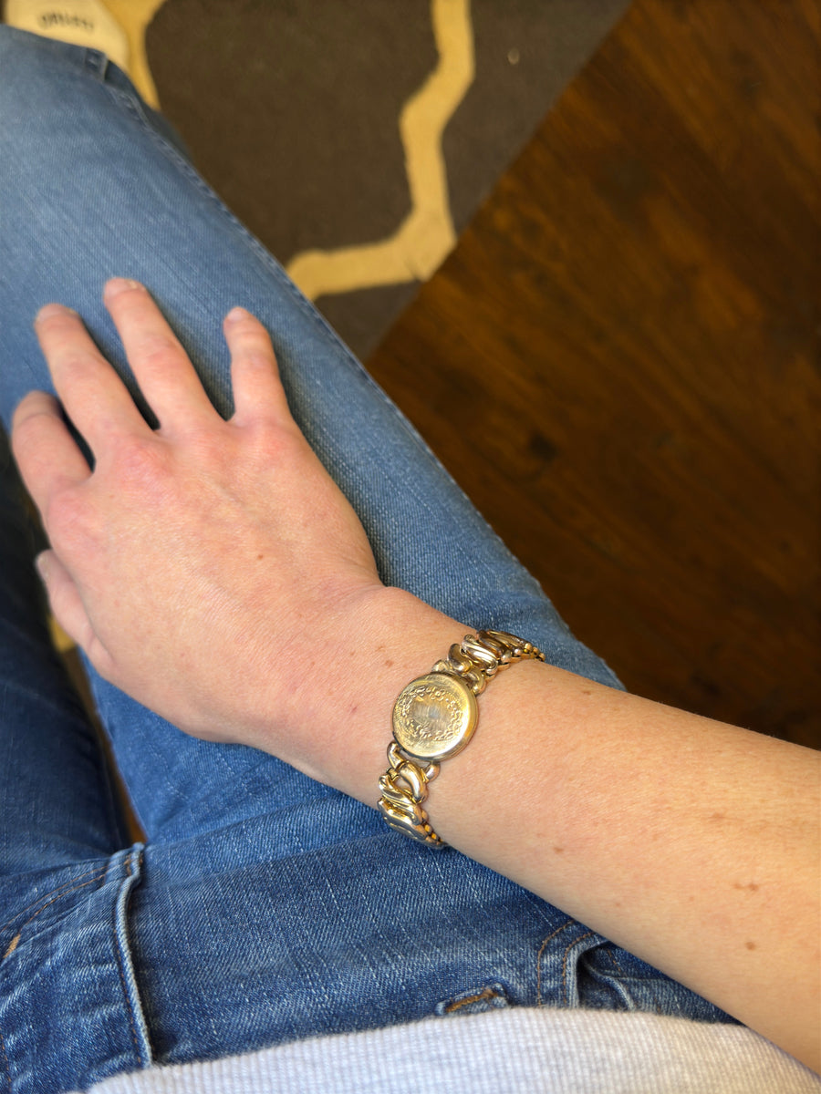 Vivian Grace Vintage Bracelet Gold Speidel Gold-Filled Sweetheart Bracelet with engraved floral locket- Vintage