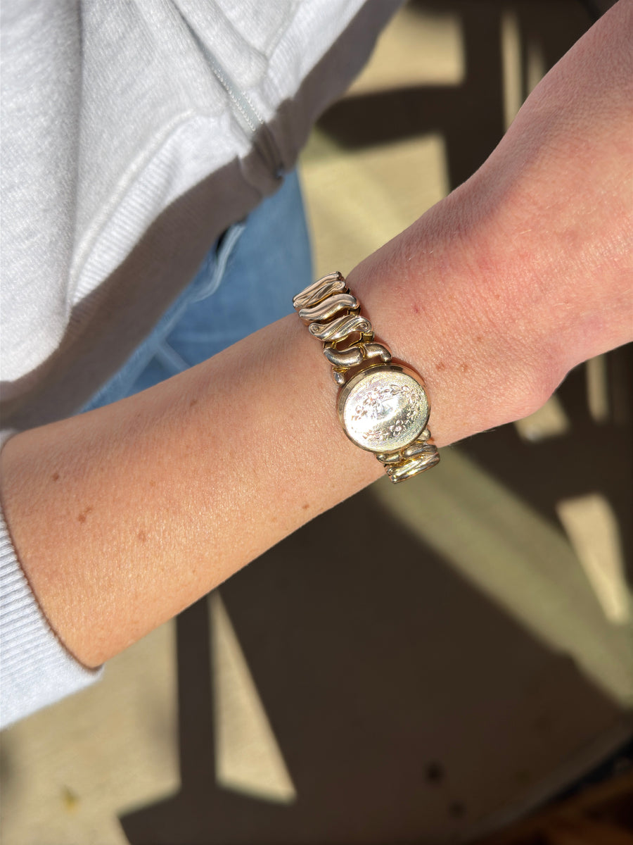 Vivian Grace Vintage Bracelet Gold Speidel Gold-Filled Sweetheart Bracelet with engraved floral locket- Vintage