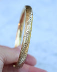 Vivian Grace Vintage Bracelet Gold Vintage 12k Gold-Filled Floral Etched Bangle Bracelet- slim design