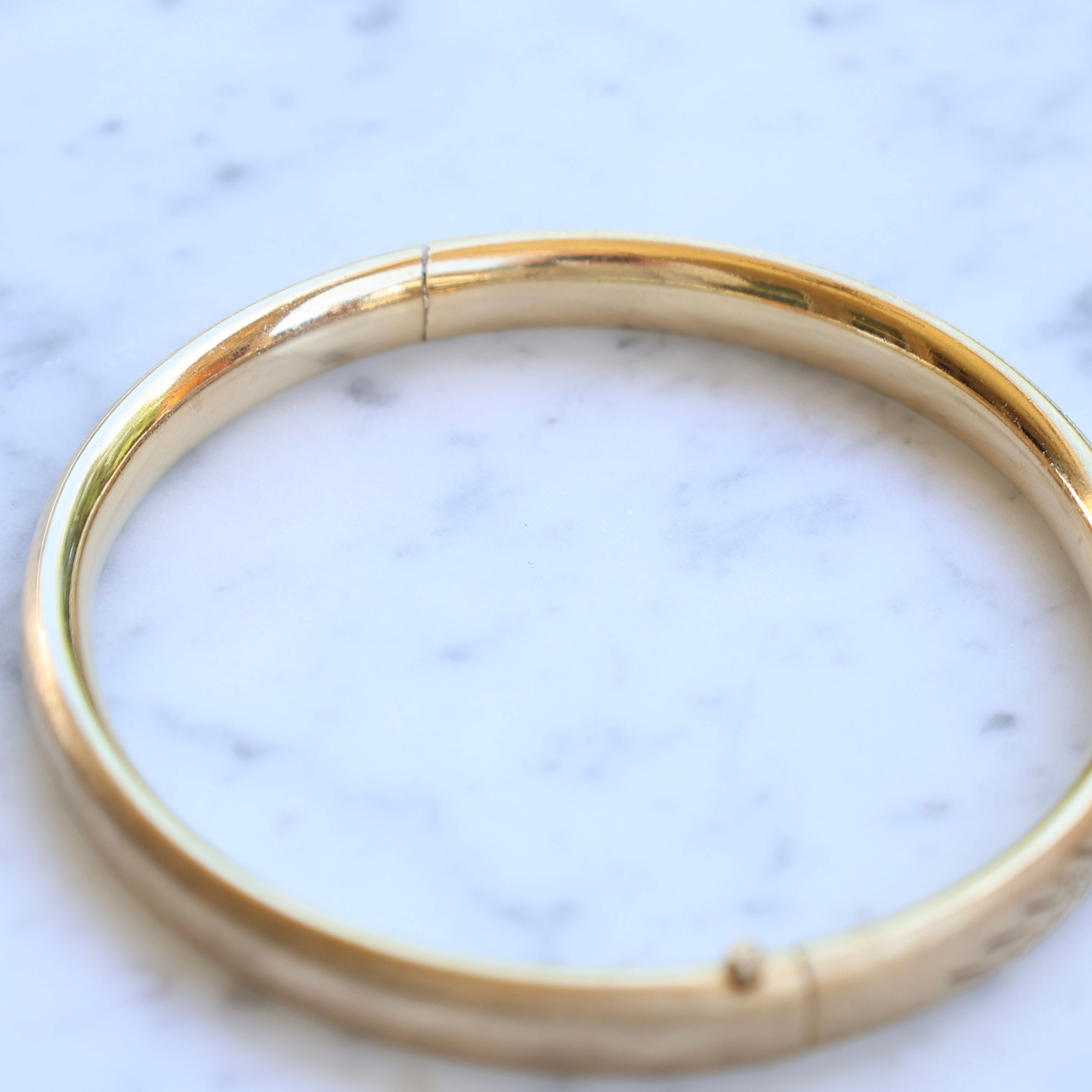 Vivian Grace Vintage Bracelet Gold Vintage 12k Gold-Filled Floral Etched Bangle Bracelet- slim design