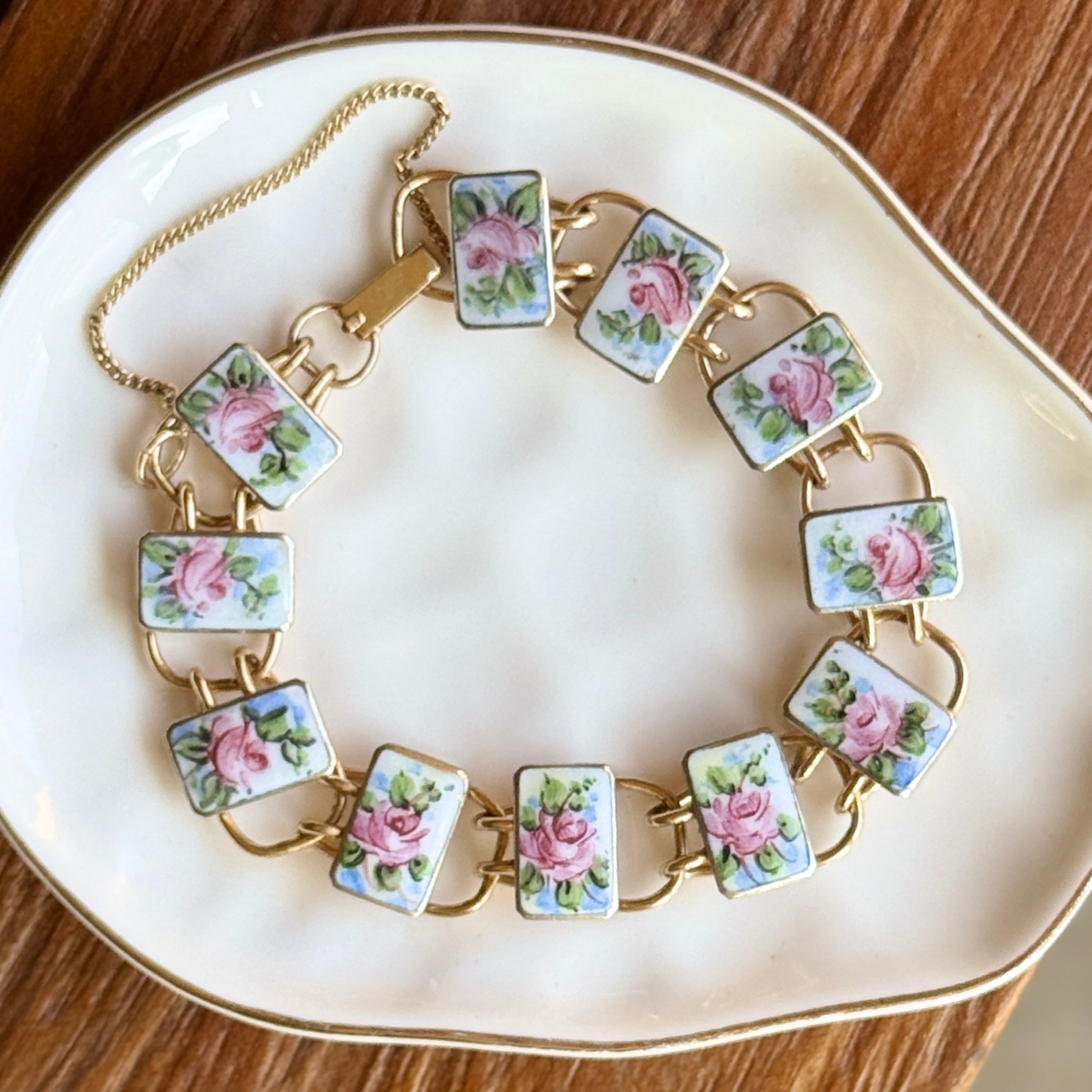 Vivian Grace Vintage Bracelet Gold Vintage Bliss Brothers Painted Floral Enamel Bracelet- Gold Vermeil (circa 1920)