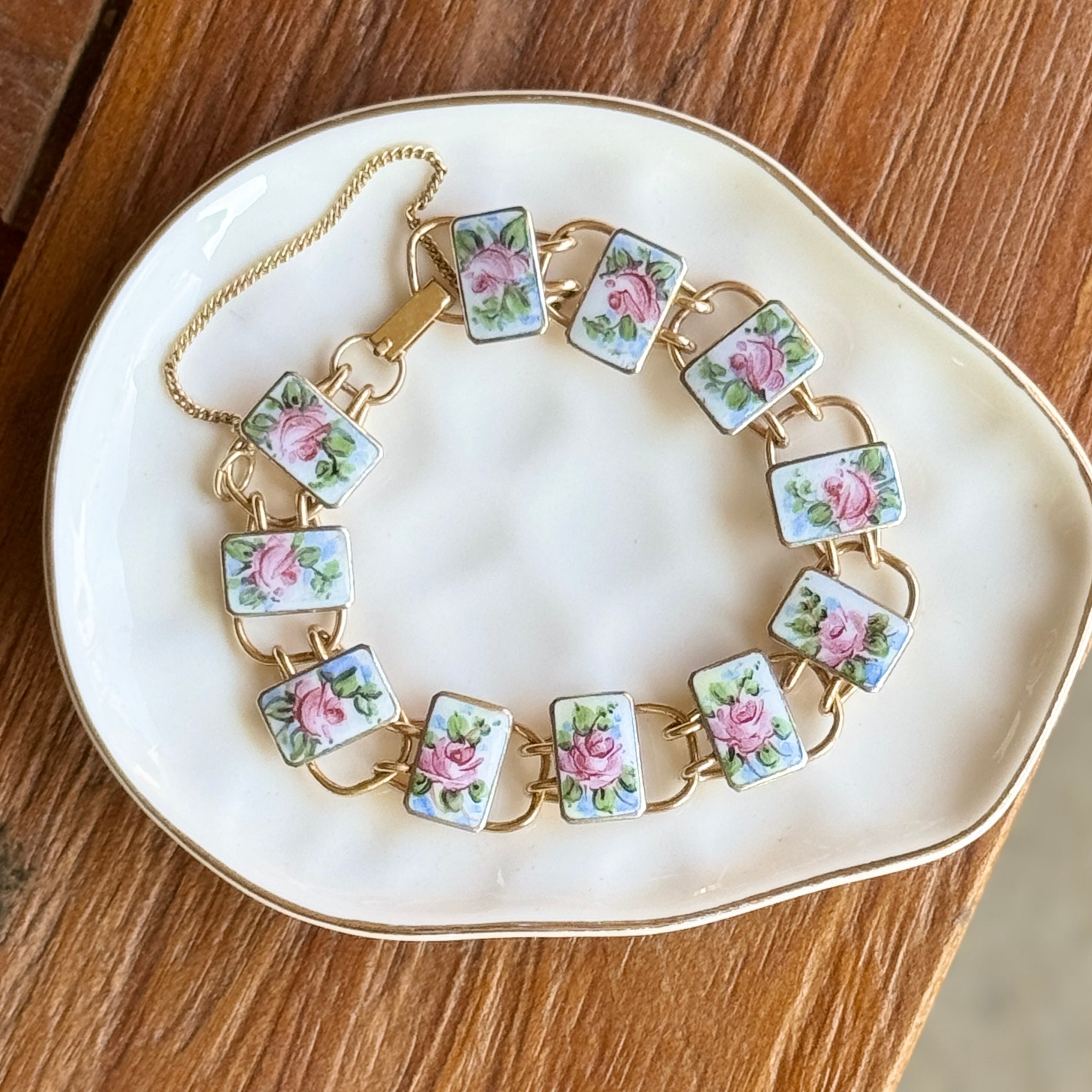 Vivian Grace Vintage Bracelet Gold Vintage Bliss Brothers Painted Floral Enamel Bracelet- Gold Vermeil (circa 1920)
