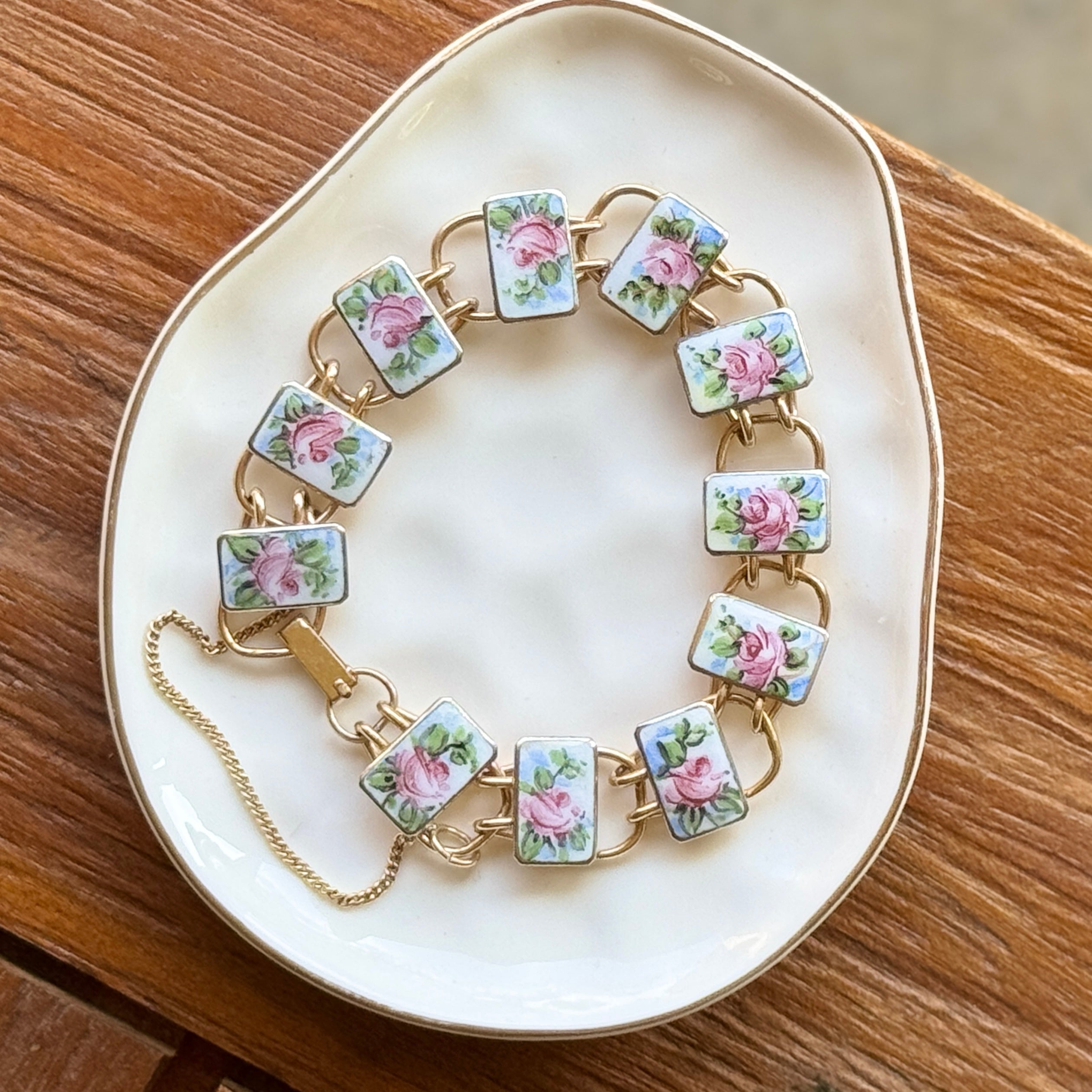 Vivian Grace Vintage Bracelet Gold Vintage Bliss Brothers Painted Floral Enamel Bracelet- Gold Vermeil (circa 1920)