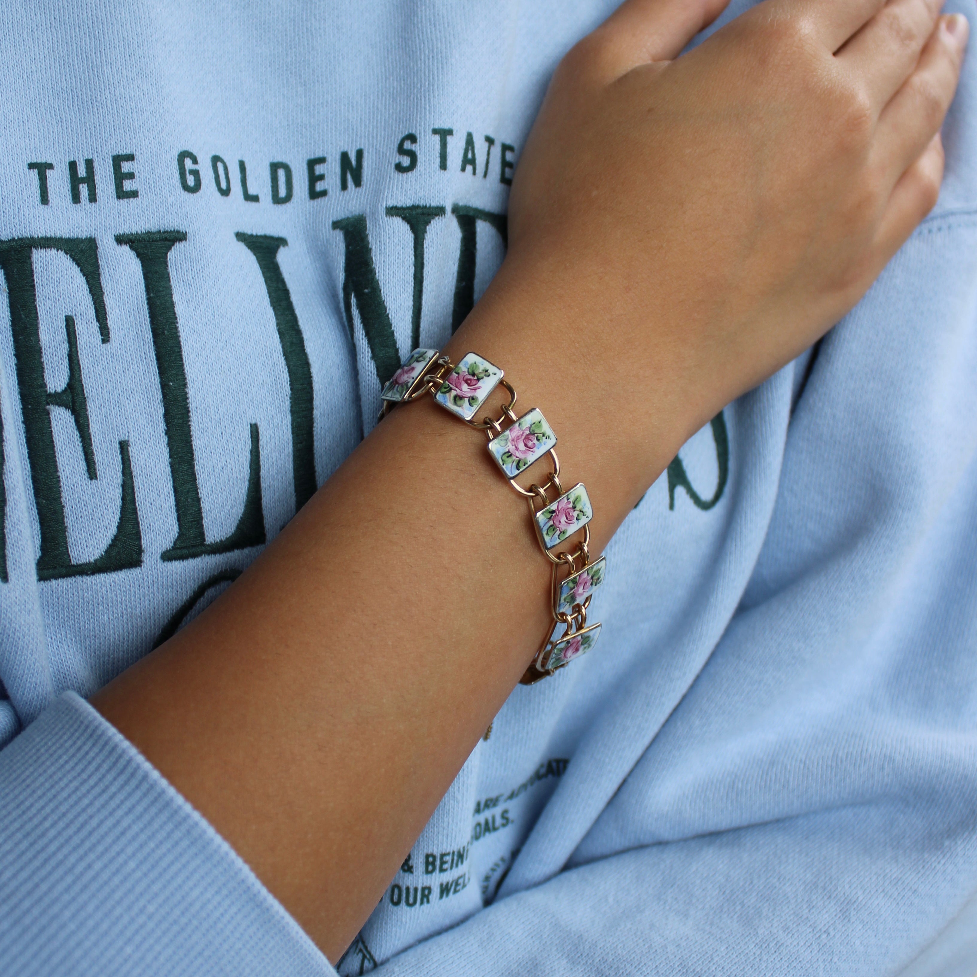 Vivian Grace Vintage Bracelet Gold Vintage Bliss Brothers Painted Floral Enamel Bracelet- Gold Vermeil (circa 1920)