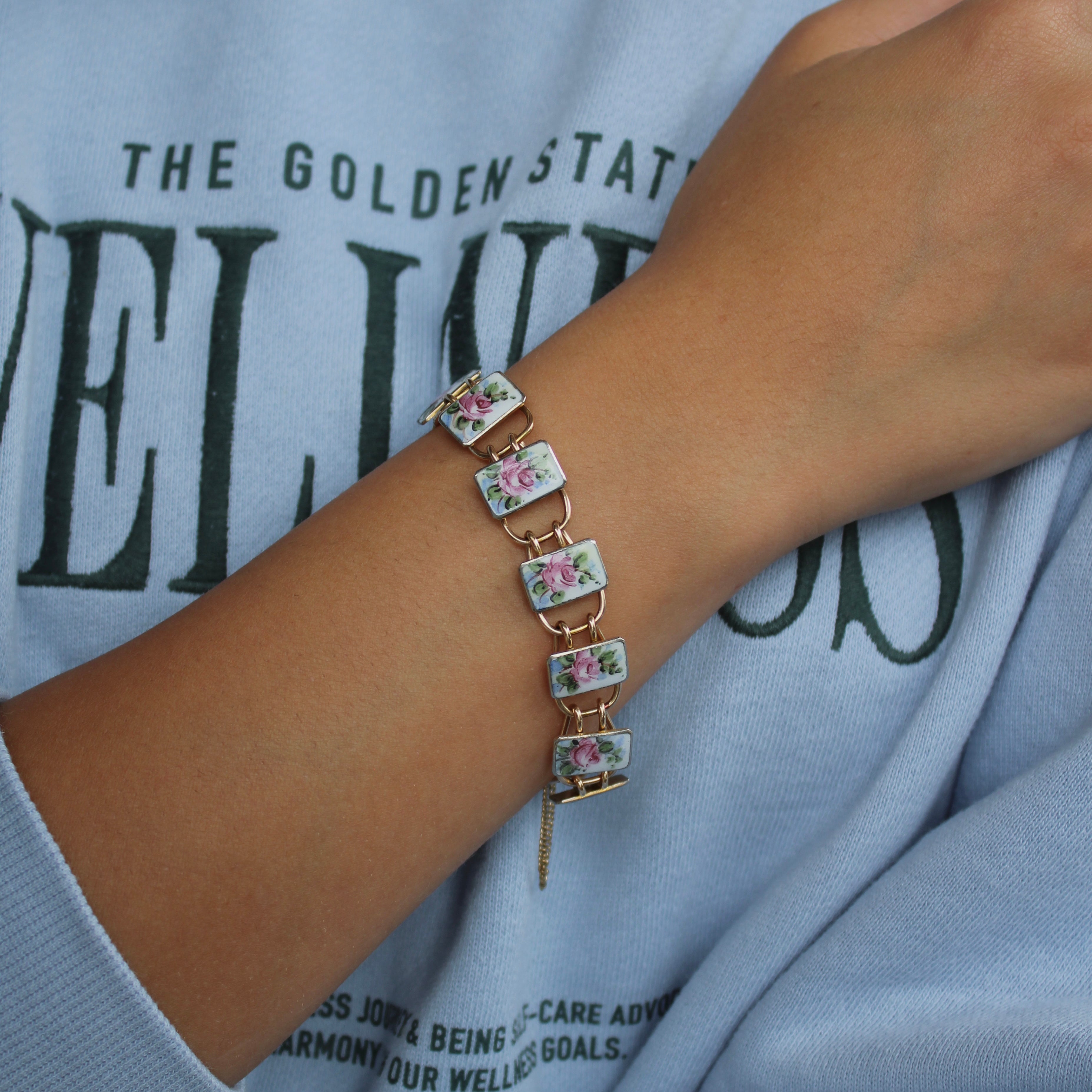 Vivian Grace Vintage Bracelet Gold Vintage Bliss Brothers Painted Floral Enamel Bracelet- Gold Vermeil (circa 1920)