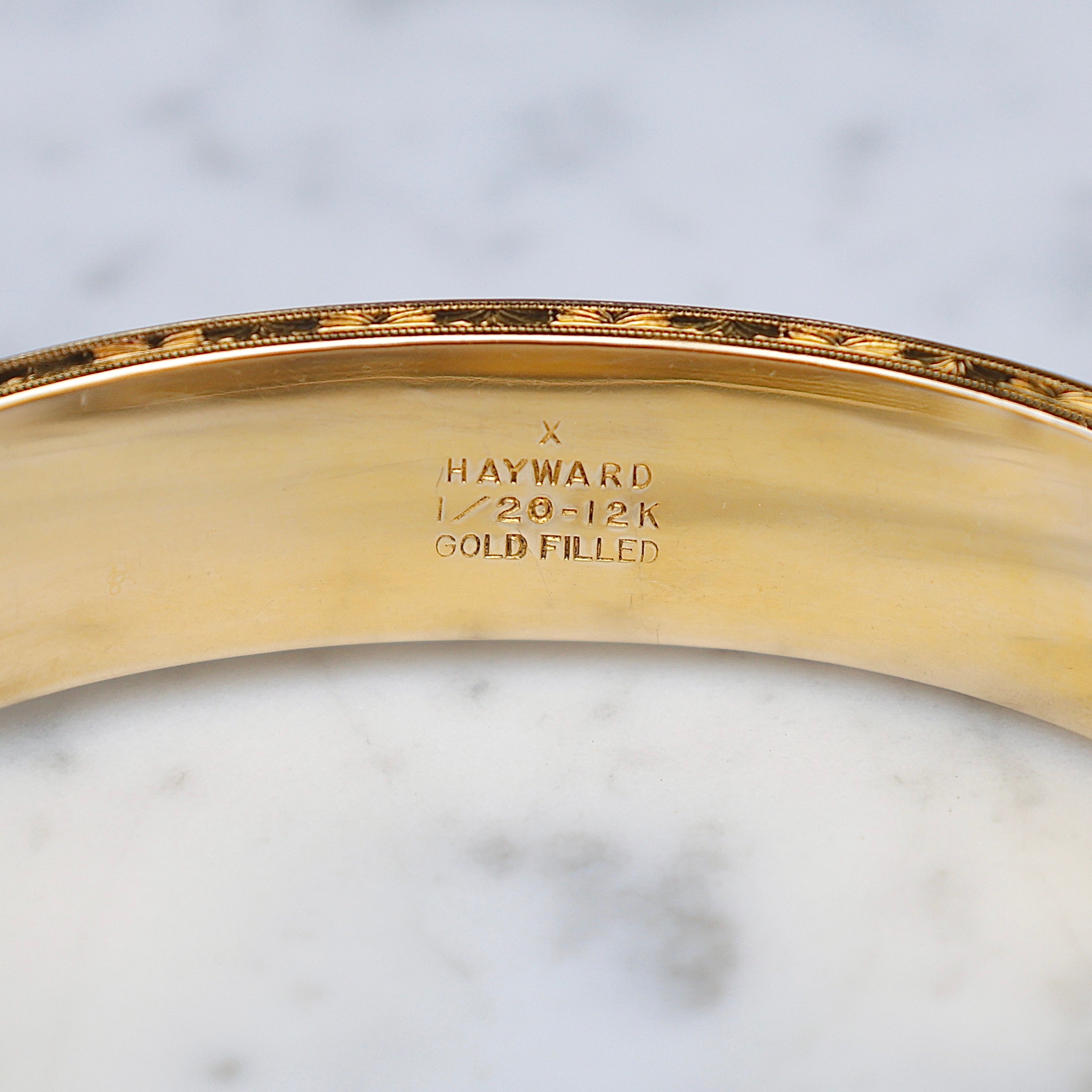 Vivian Grace Vintage Bracelet Gold Vintage Hinged 12k Gold Filled Etched Floral Bangle Bracelet - Hayward