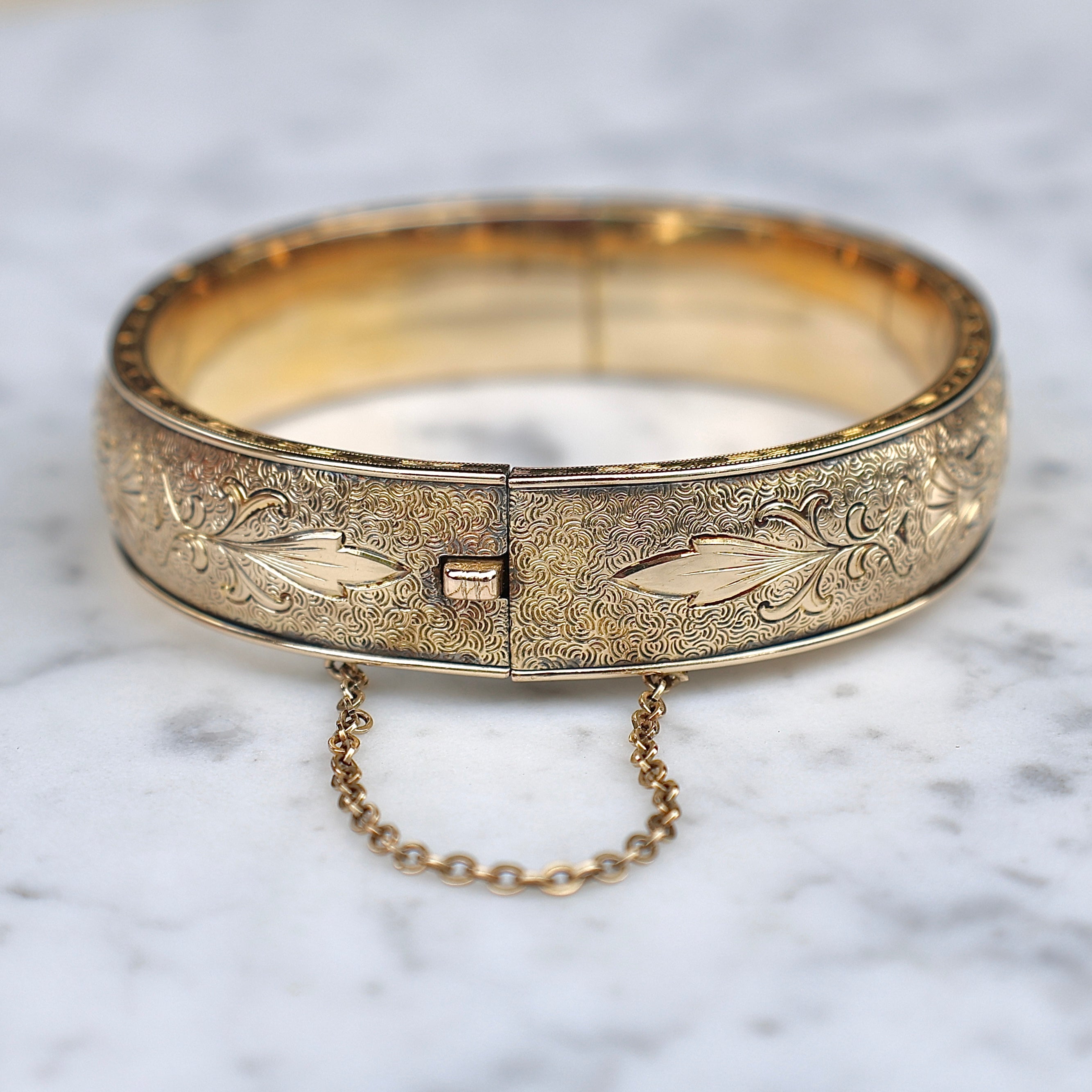 Vivian Grace Vintage Bracelet Gold Vintage Hinged 12k Gold Filled Etched Floral Bangle Bracelet - Hayward