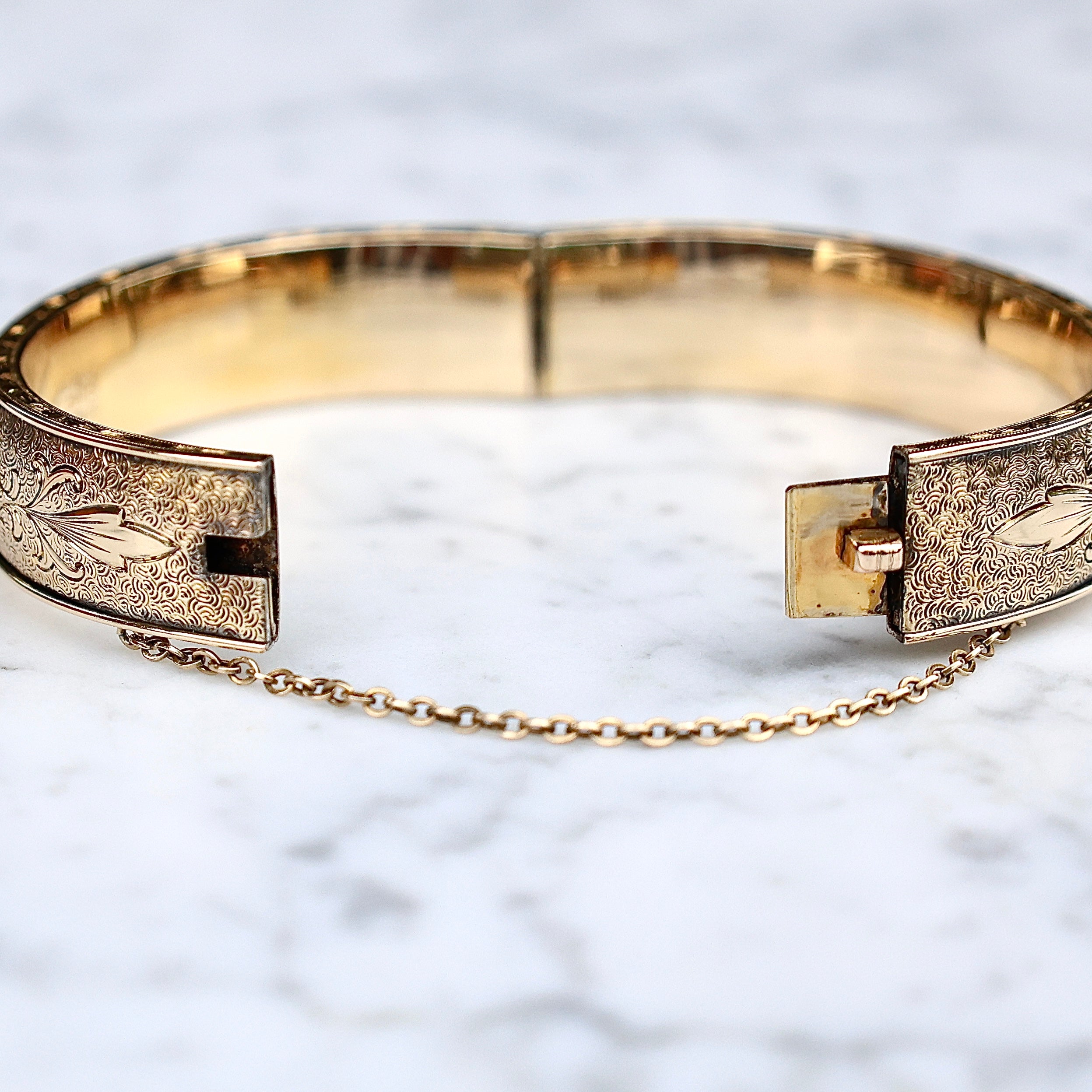 Vivian Grace Vintage Bracelet Gold Vintage Hinged 12k Gold Filled Etched Floral Bangle Bracelet - Hayward