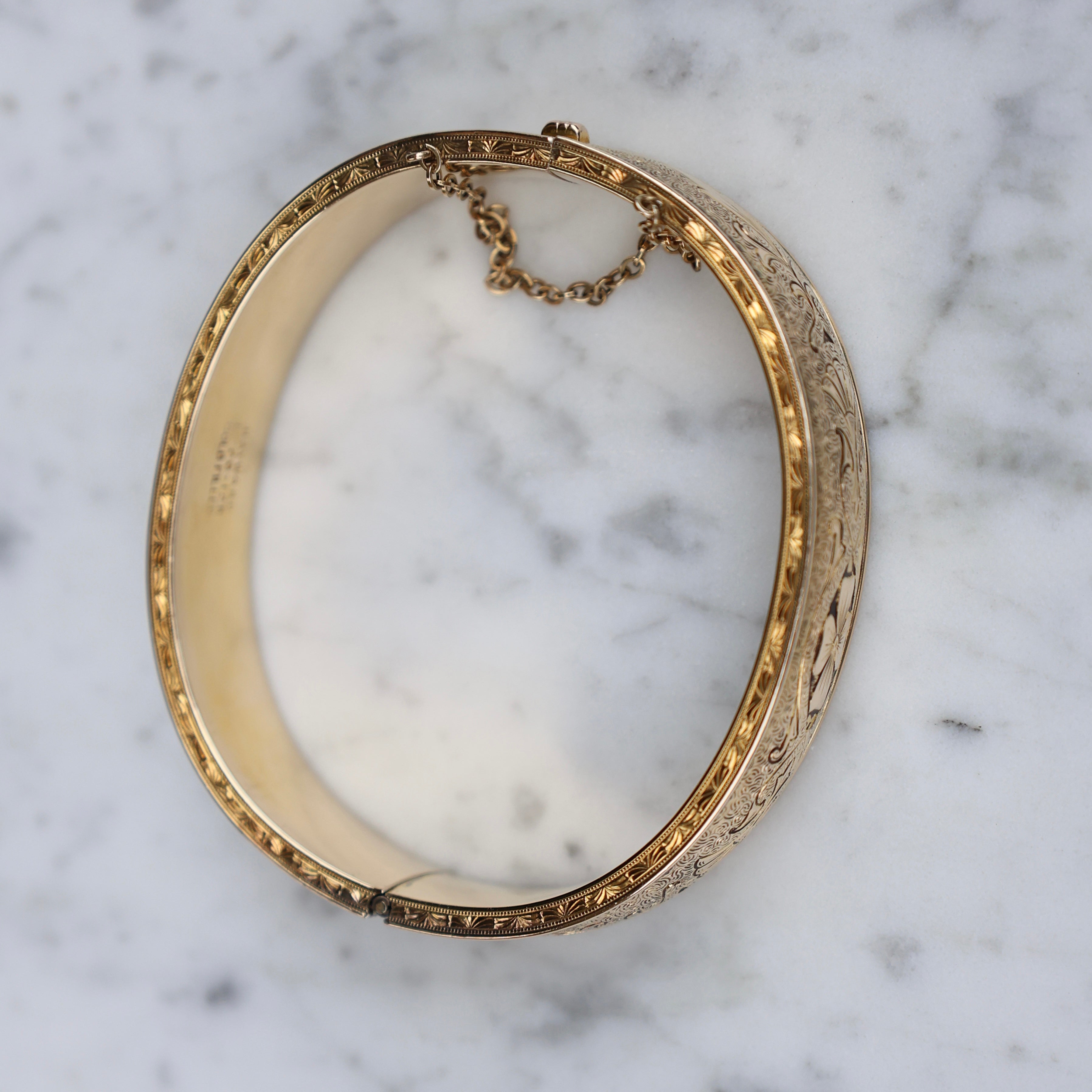 Vivian Grace Vintage Bracelet Gold Vintage Hinged 12k Gold Filled Etched Floral Bangle Bracelet - Hayward