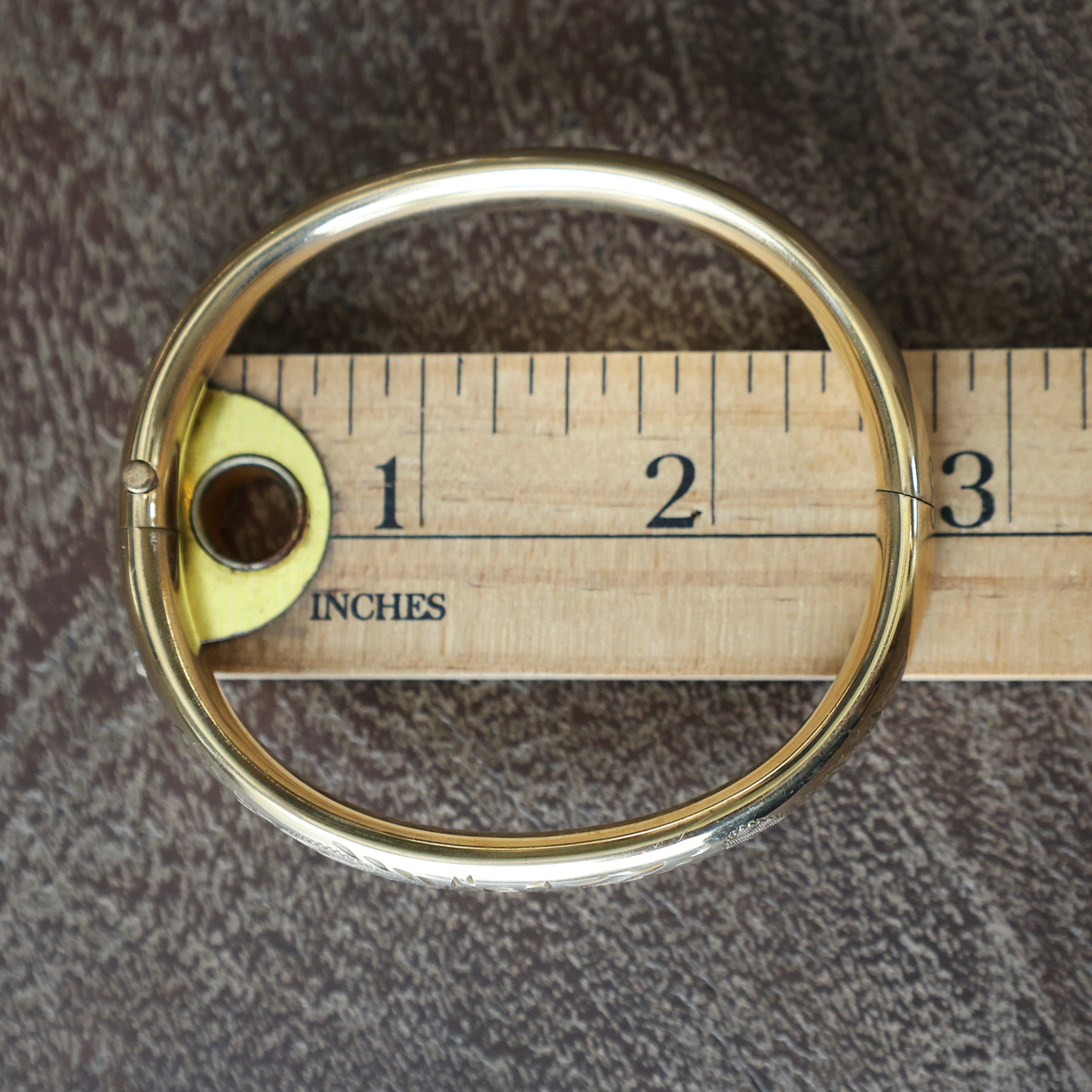 Vivian Grace Vintage Bracelet Gold Vintage Mid-Century 14k Gold-Filled Floral Etched Bangle Bracelet by H.F.B.