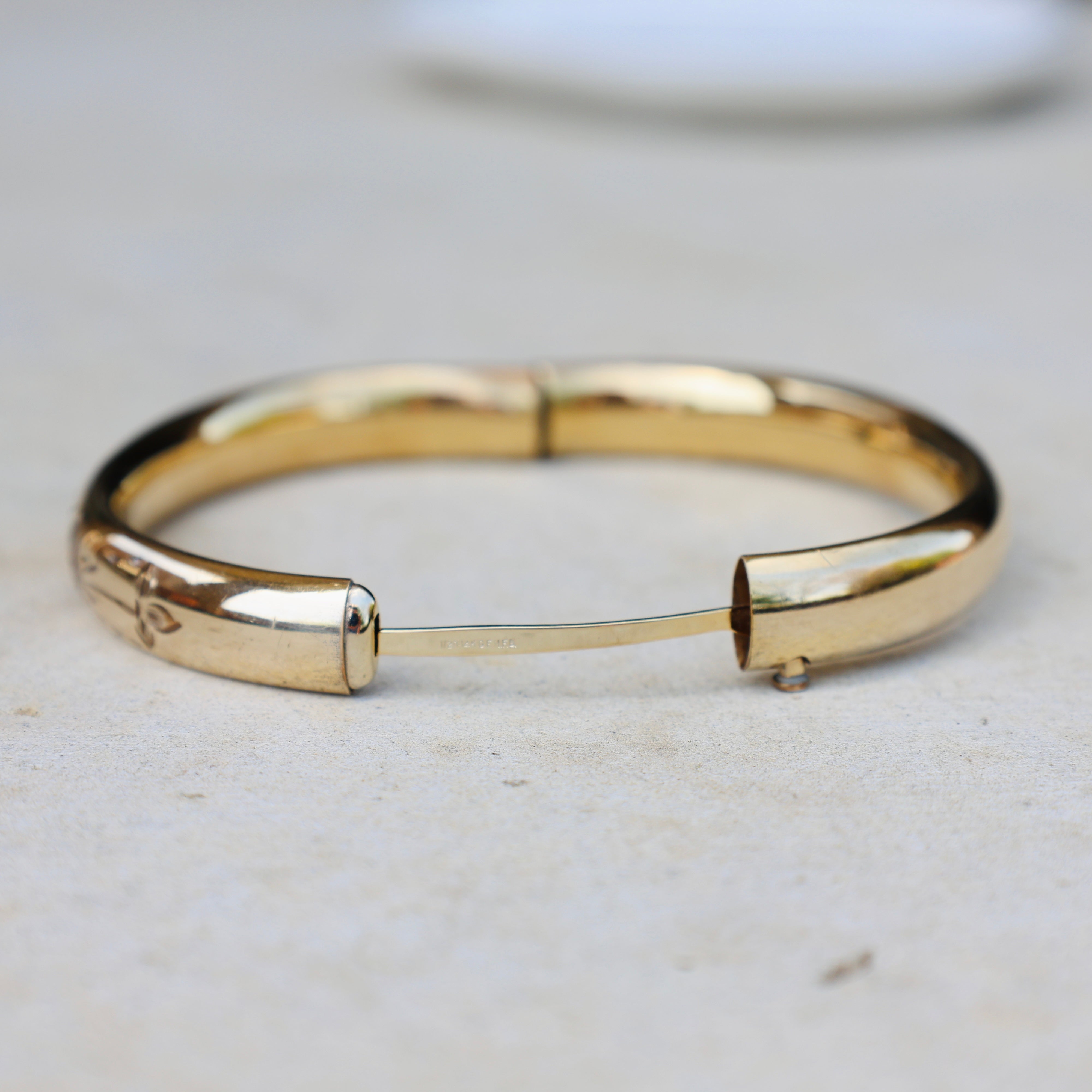 Vivian Grace Vintage Bracelet Gold Vintage Mid-Century 14k Gold-Filled Floral Etched Bangle Bracelet by H.F.B.