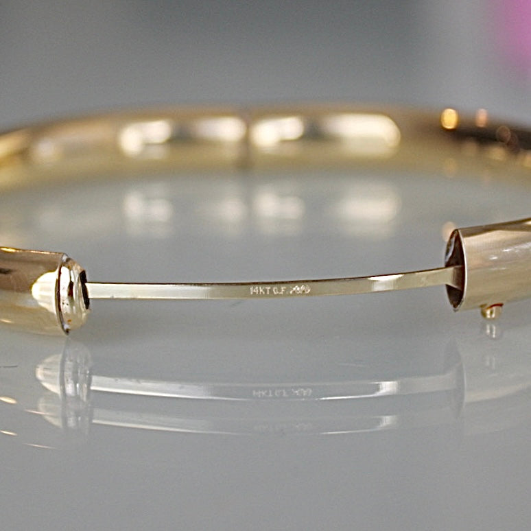 Vivian Grace Vintage Bracelet Gold Vintage Mid Century 14k Gold-Filled Floral Etched Bangle Bracelet