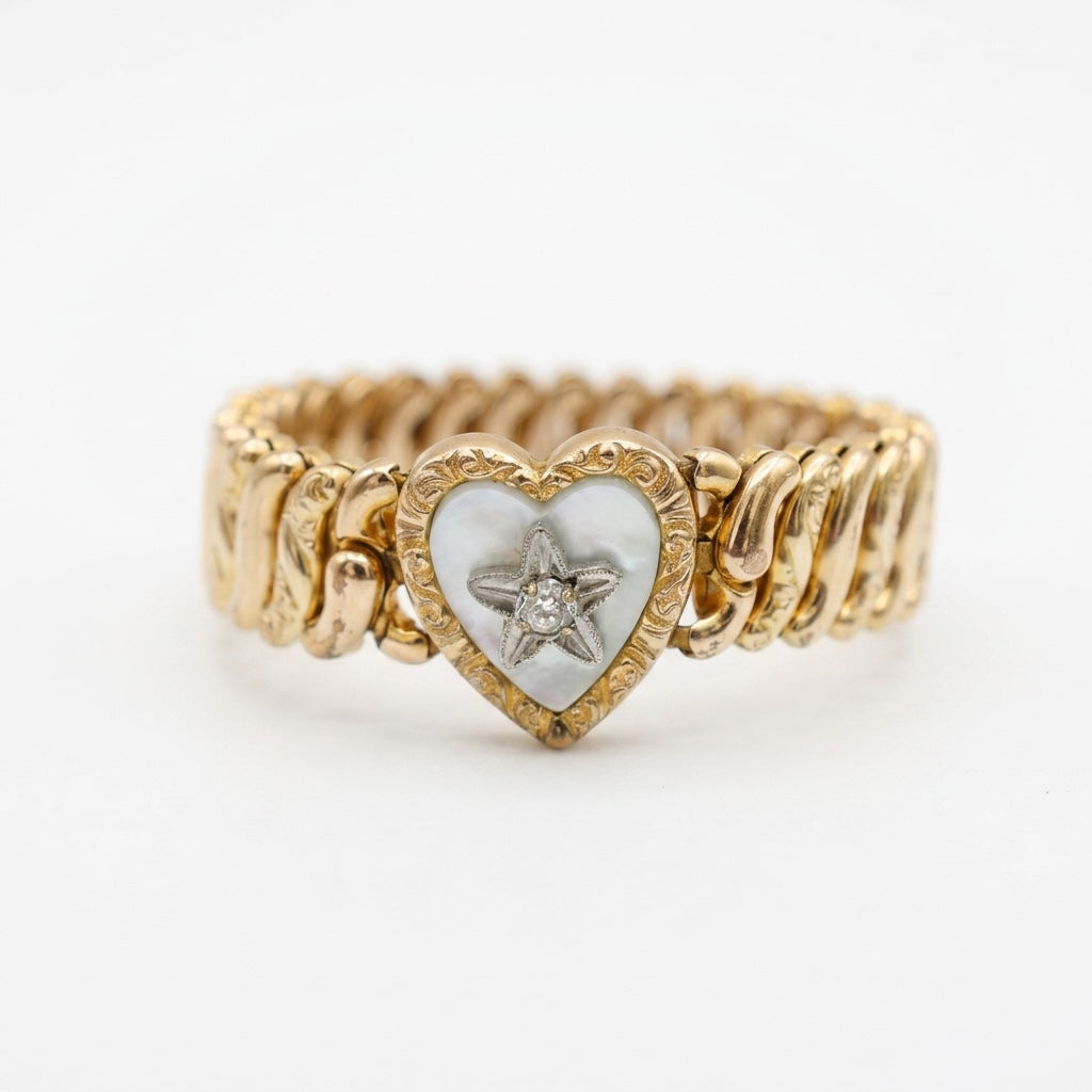 Vivian Grace Vintage Bracelet Gold Vintage Mother of Pearl Gold Filled Sweetheart Expansion Bracelet