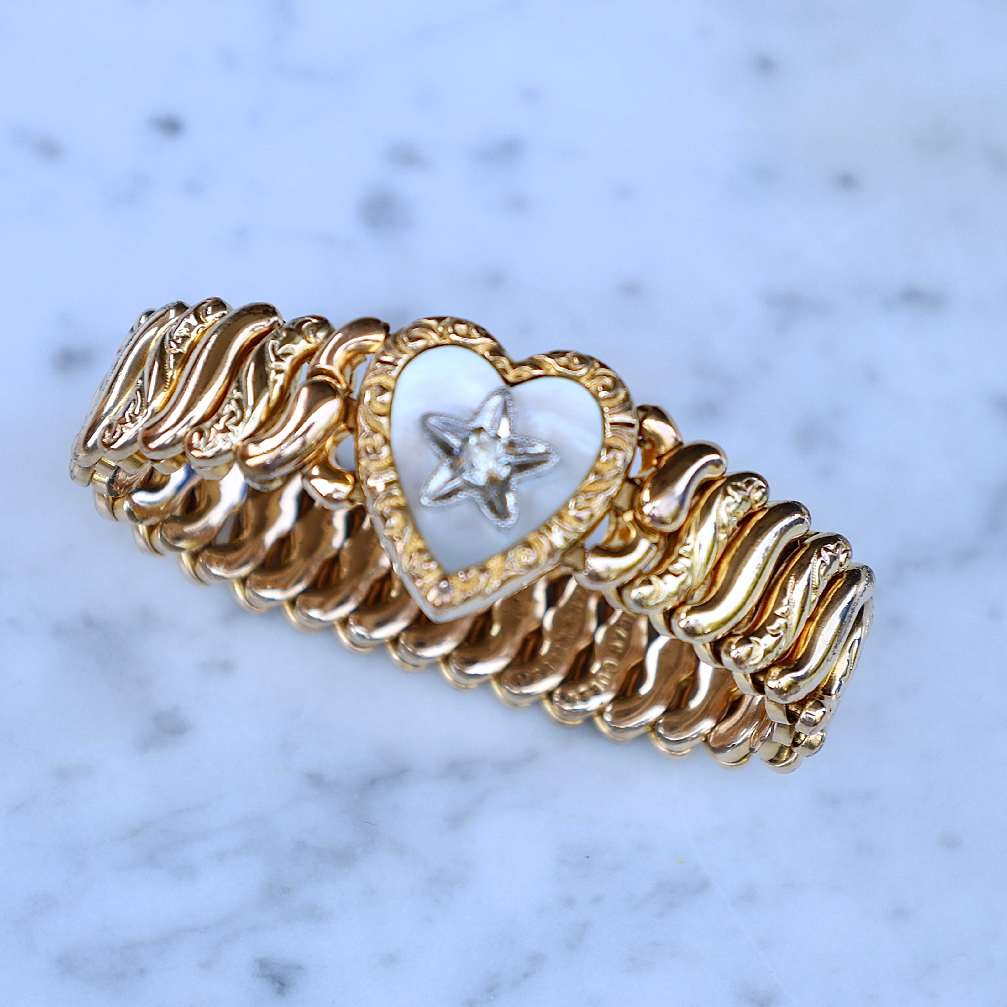 Vivian Grace Vintage Bracelet Gold Vintage Mother of Pearl Gold Filled Sweetheart Expansion Bracelet