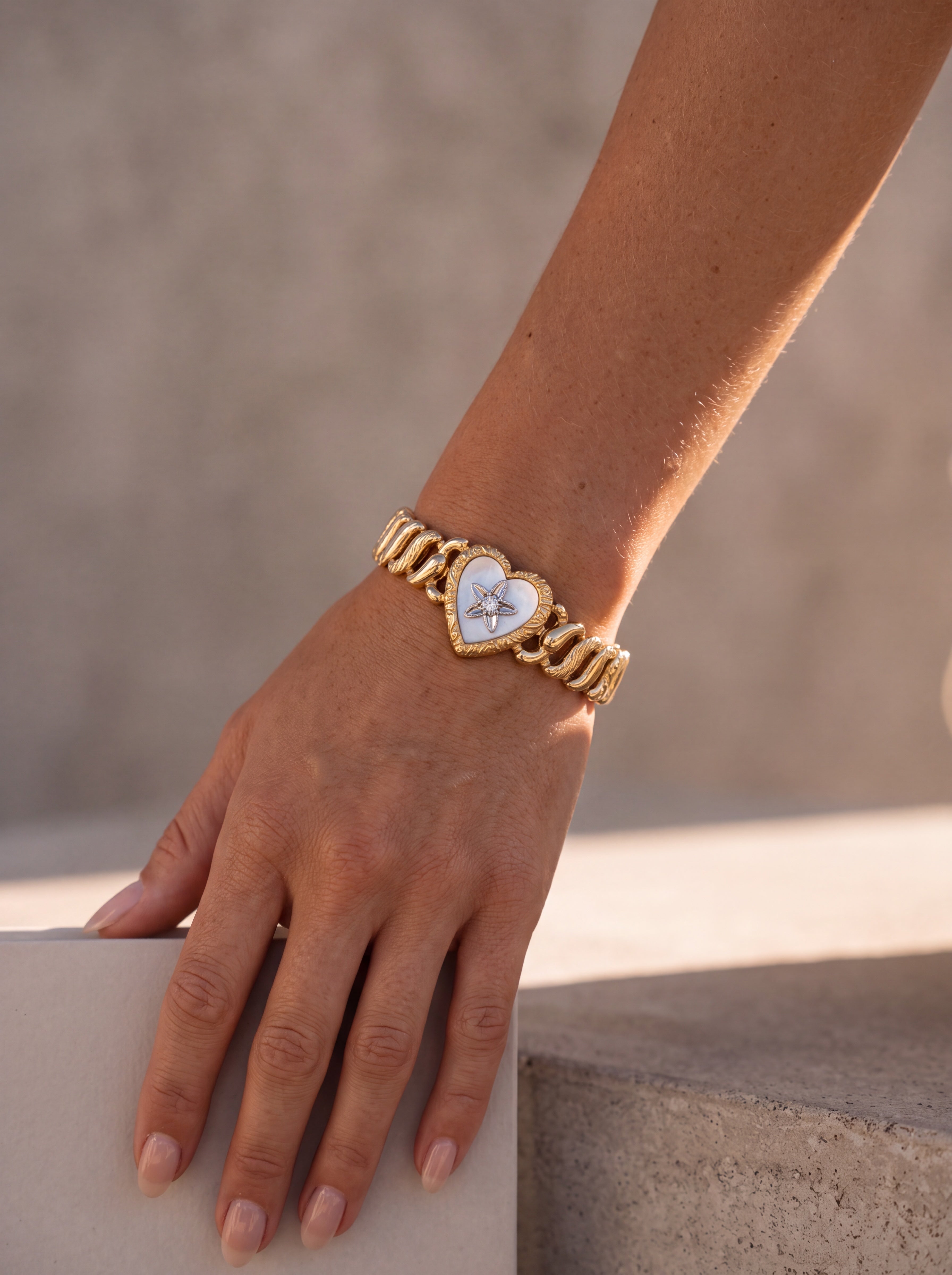 Vivian Grace Vintage Bracelet Gold Vintage Mother of Pearl Gold Filled Sweetheart Expansion Bracelet