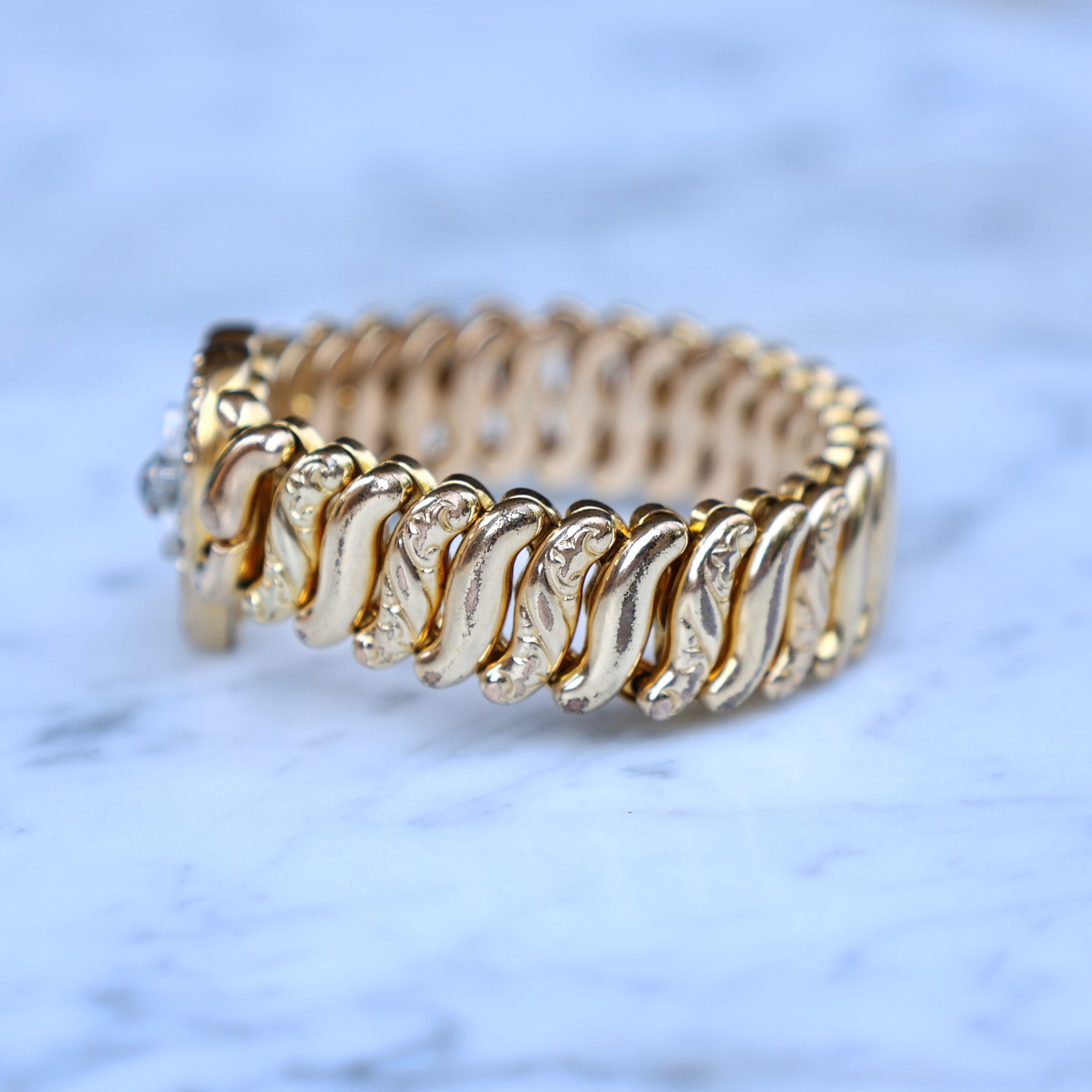 Vivian Grace Vintage Bracelet Gold Vintage Mother of Pearl Gold Filled Sweetheart Expansion Bracelet