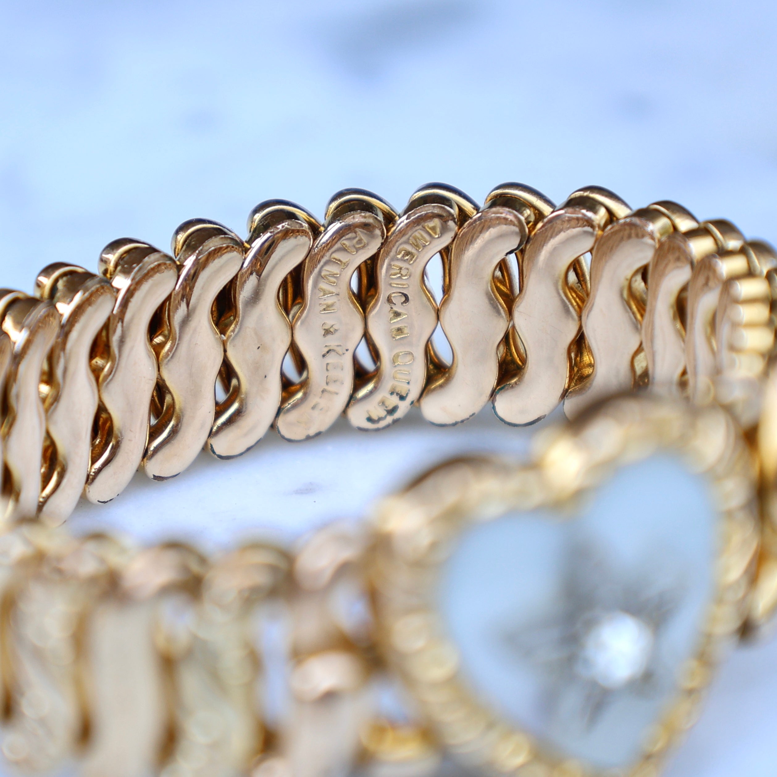 Vivian Grace Vintage Bracelet Gold Vintage Mother of Pearl Gold Filled Sweetheart Expansion Bracelet