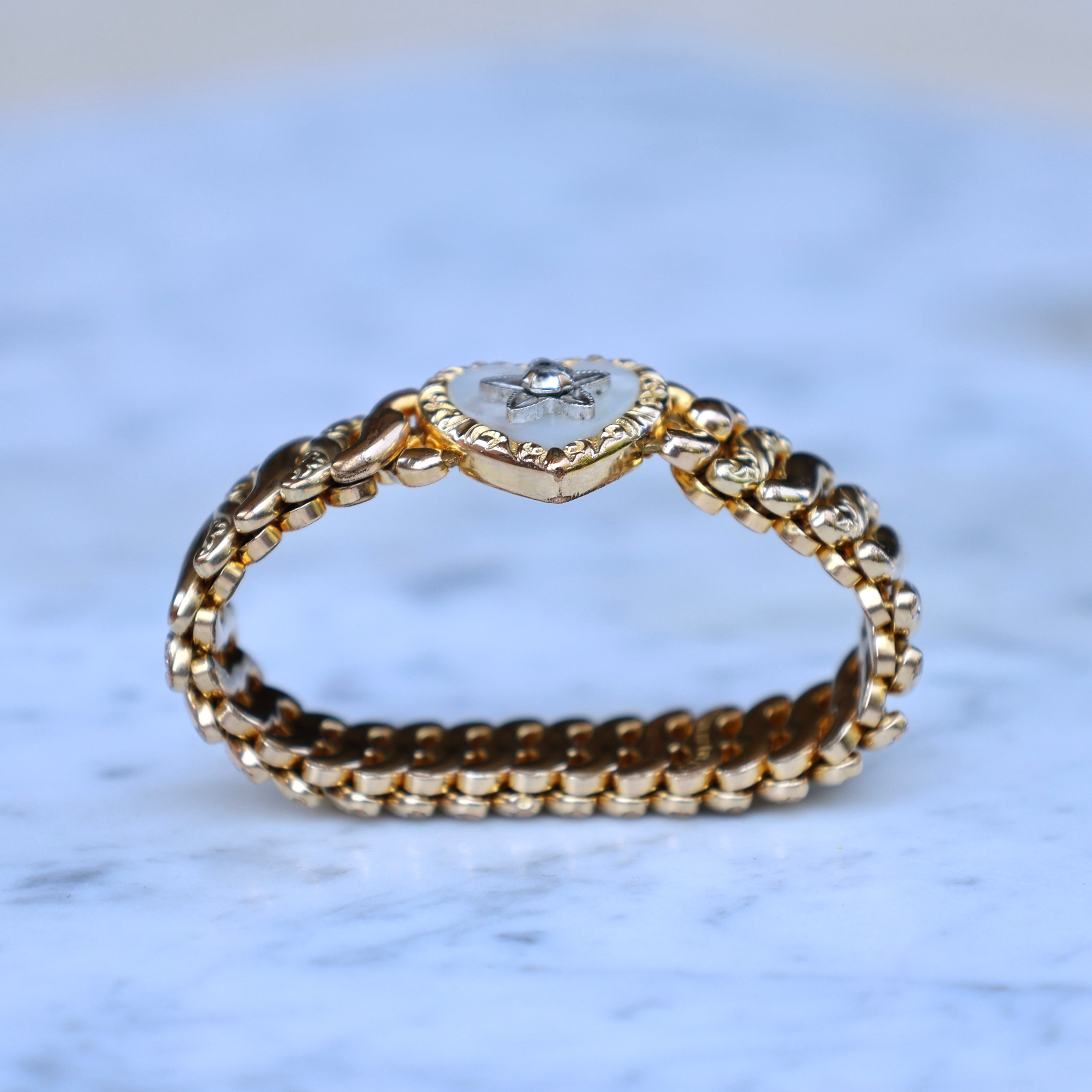 Vivian Grace Vintage Bracelet Gold Vintage Mother of Pearl Gold Filled Sweetheart Expansion Bracelet