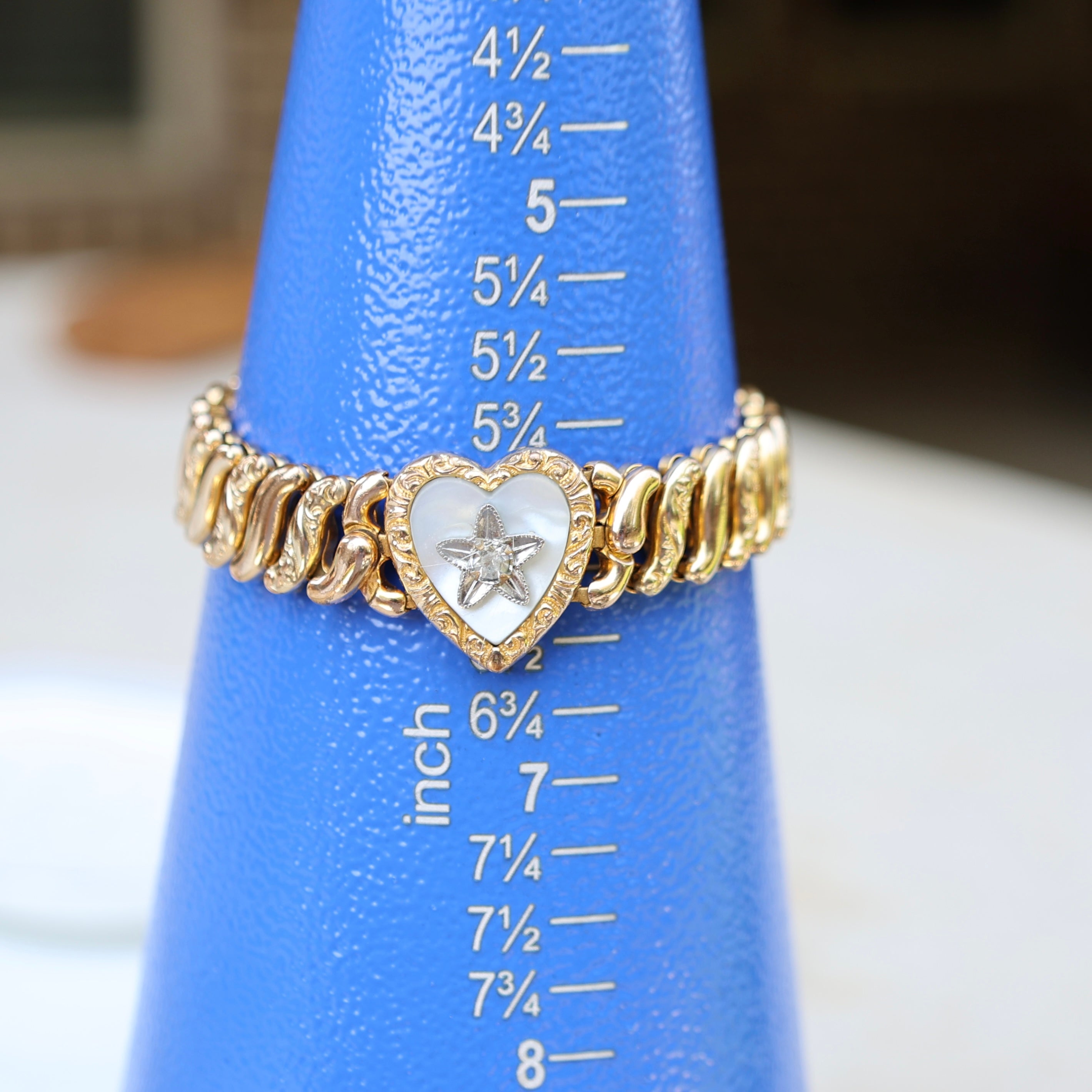 Vivian Grace Vintage Bracelet Gold Vintage Mother of Pearl Gold Filled Sweetheart Expansion Bracelet