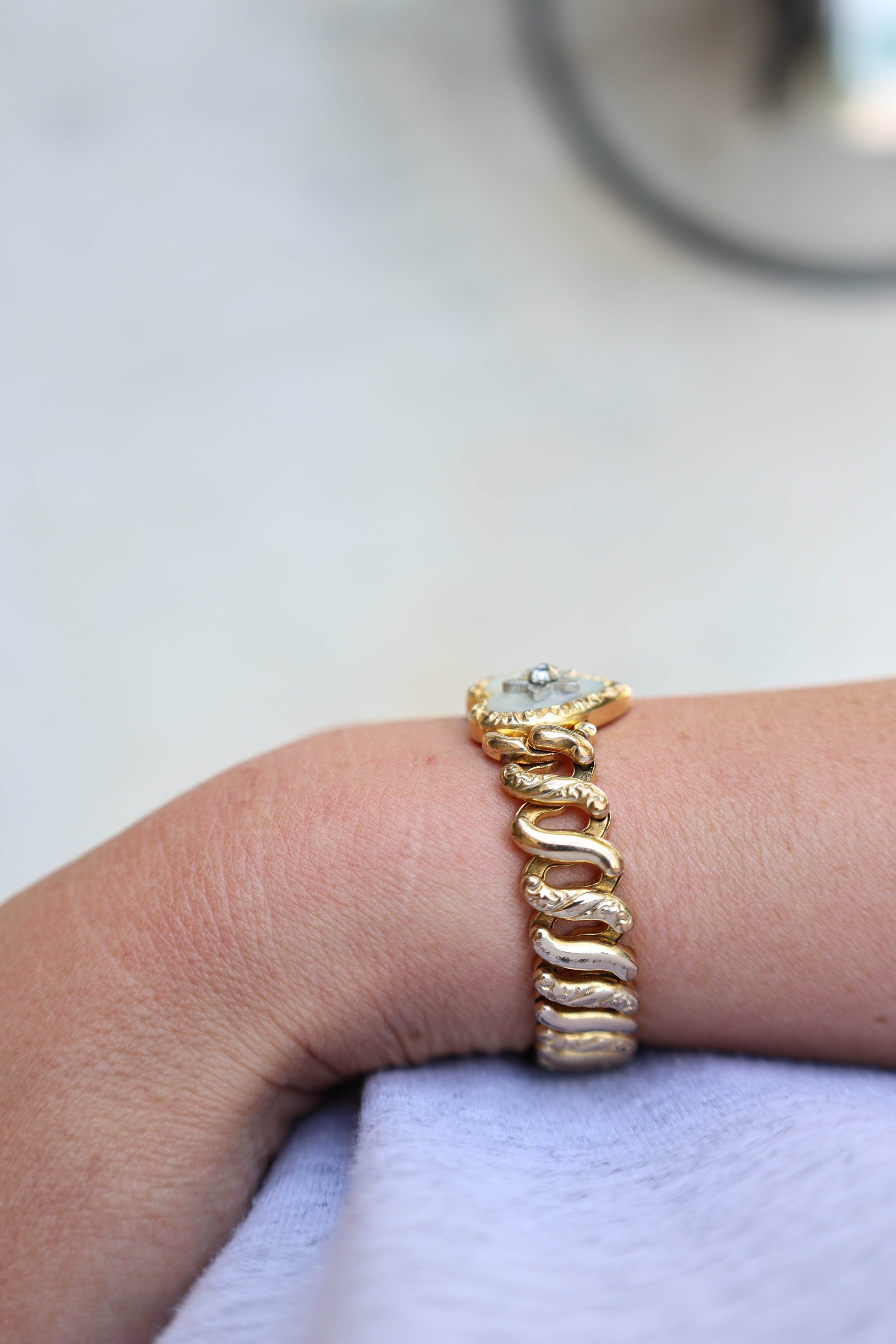 Vivian Grace Vintage Bracelet Gold Vintage Mother of Pearl Gold Filled Sweetheart Expansion Bracelet