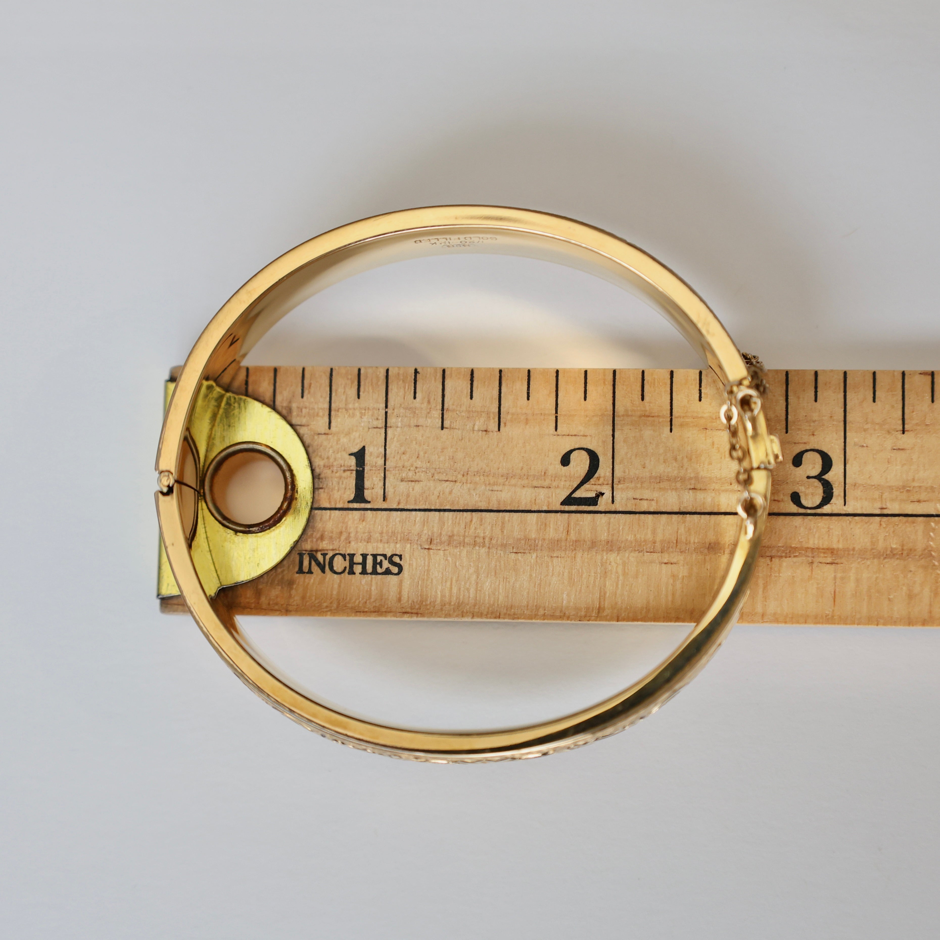 Vivian Grace Vintage Bracelet Gold Vintage Taille D'Epargne Hinged Gold-Filled Etched Bangle Bracelet - Bates & Bacon