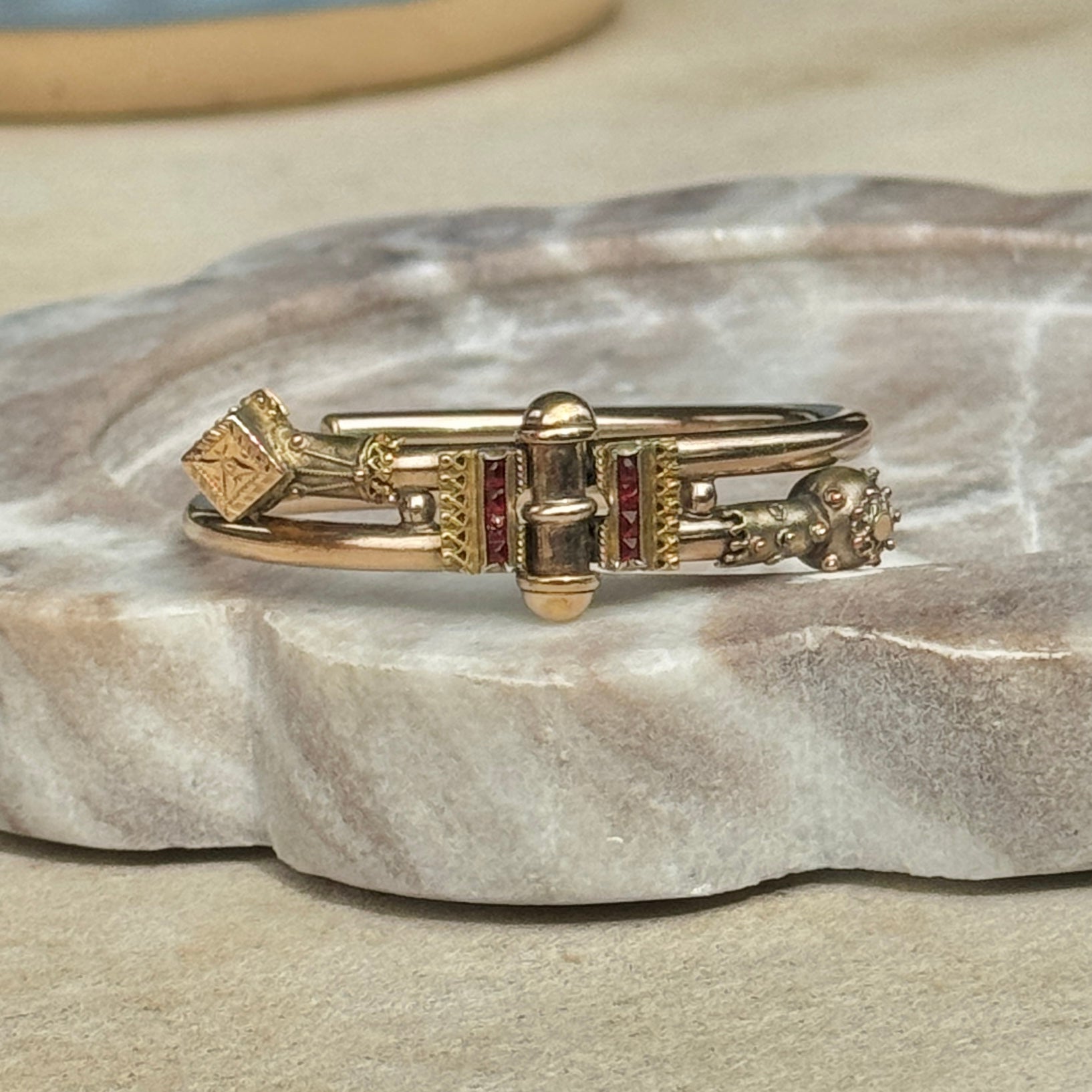 Vivian Grace Vintage Bracelet Rose Gold Vintage Victorian Bypass Bangle Bracelet (circa 1880)