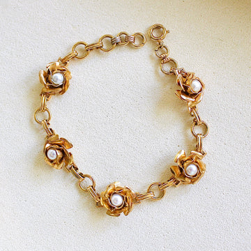 Vivian Grace Vintage Bracelet Vintage 12k Gold-Filled Faux Pearl Bracelet (circa 1940)