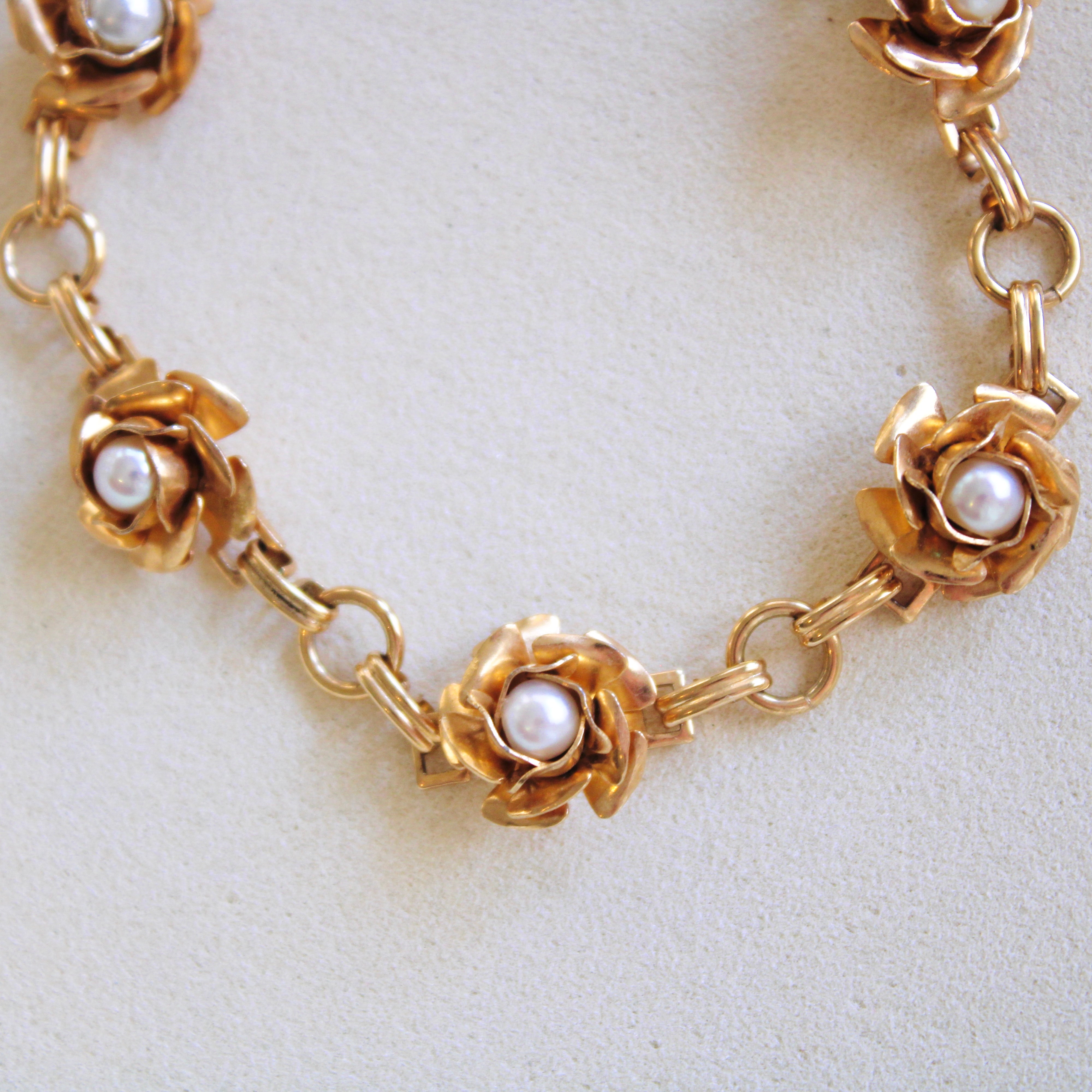 Vivian Grace Vintage Bracelet Vintage 12k Gold-Filled Faux Pearl Bracelet (circa 1940)