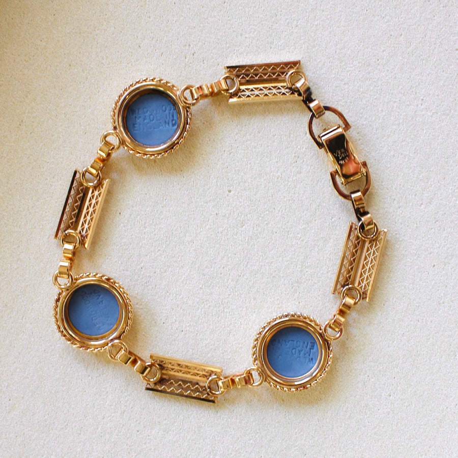 Vivian Grace Vintage Bracelet Vintage 14k Gold Filled Blue Wedgwood Panel Bracelet- Blue Jasperware Cameo