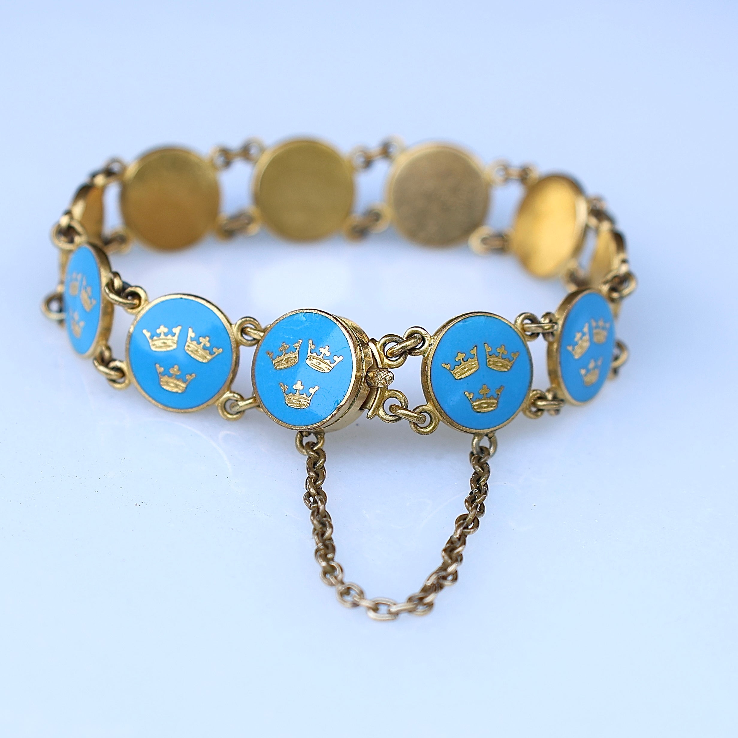 Vivian Grace Vintage Bracelet Vintage Blue Enamel Gilt Panel Bracelet by Sporrong