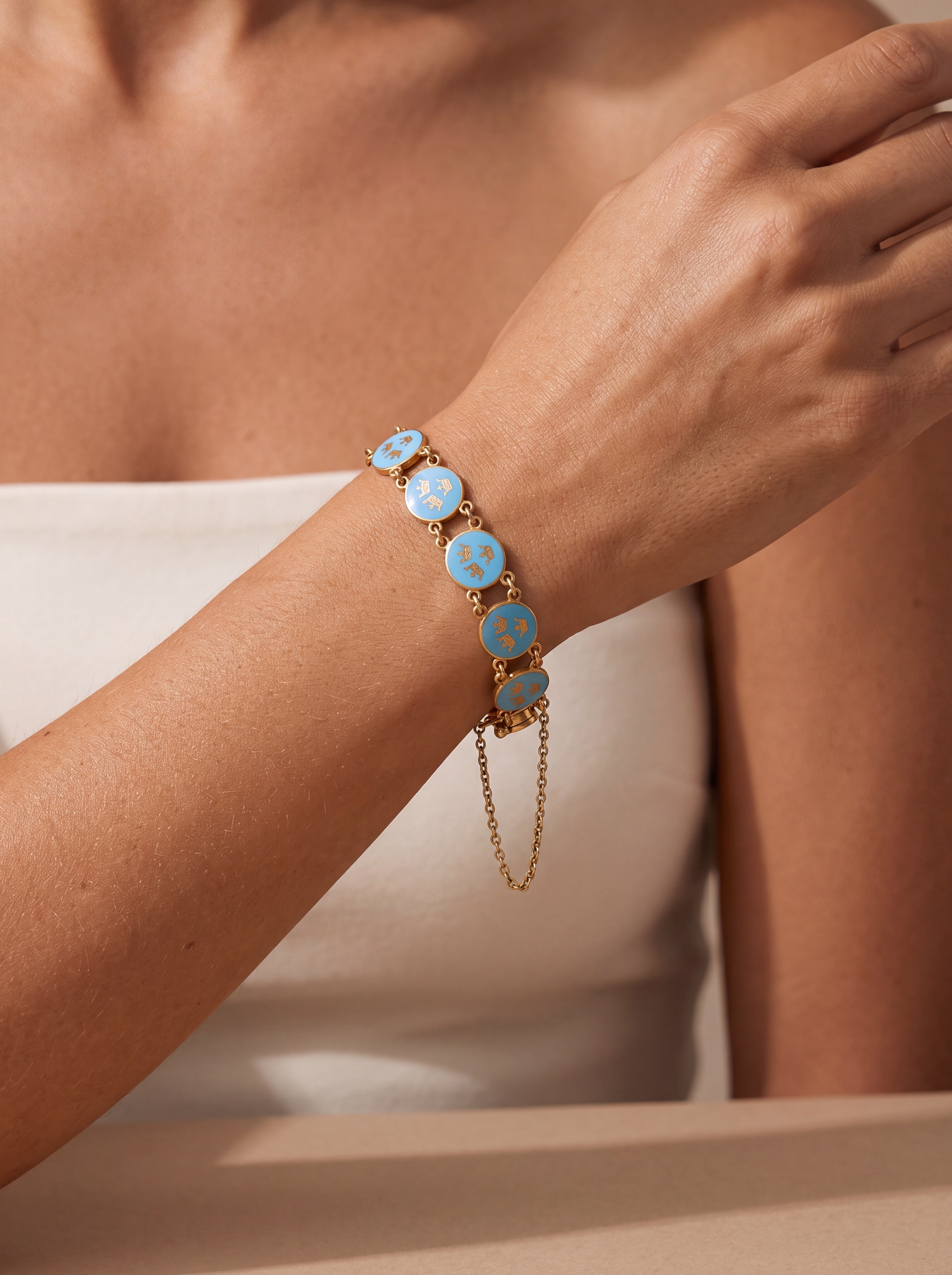 Vivian Grace Vintage Bracelet Vintage Blue Enamel Gilt Panel Bracelet by Sporrong