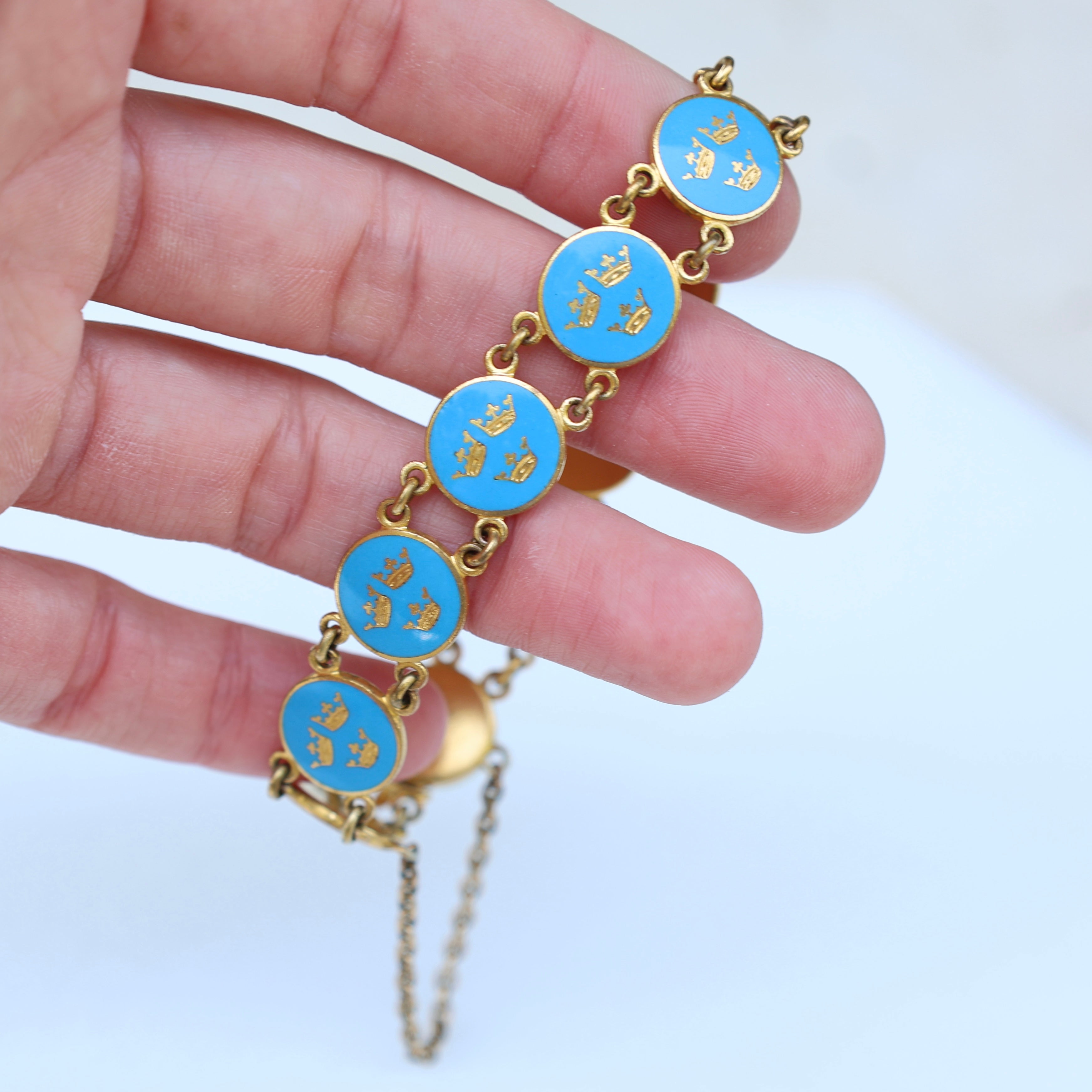 Vivian Grace Vintage Bracelet Vintage Blue Enamel Gilt Panel Bracelet by Sporrong