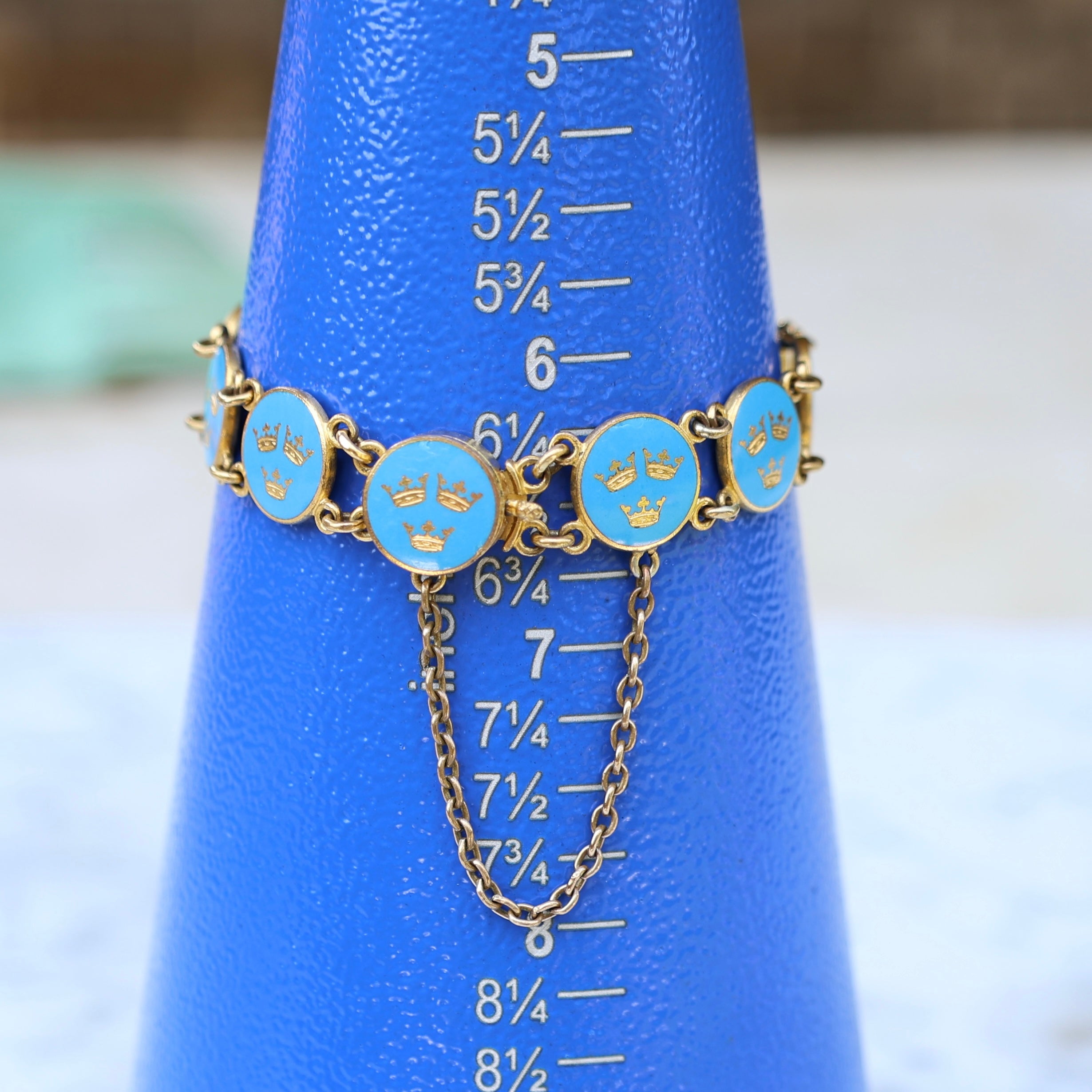 Vivian Grace Vintage Bracelet Vintage Blue Enamel Gilt Panel Bracelet by Sporrong