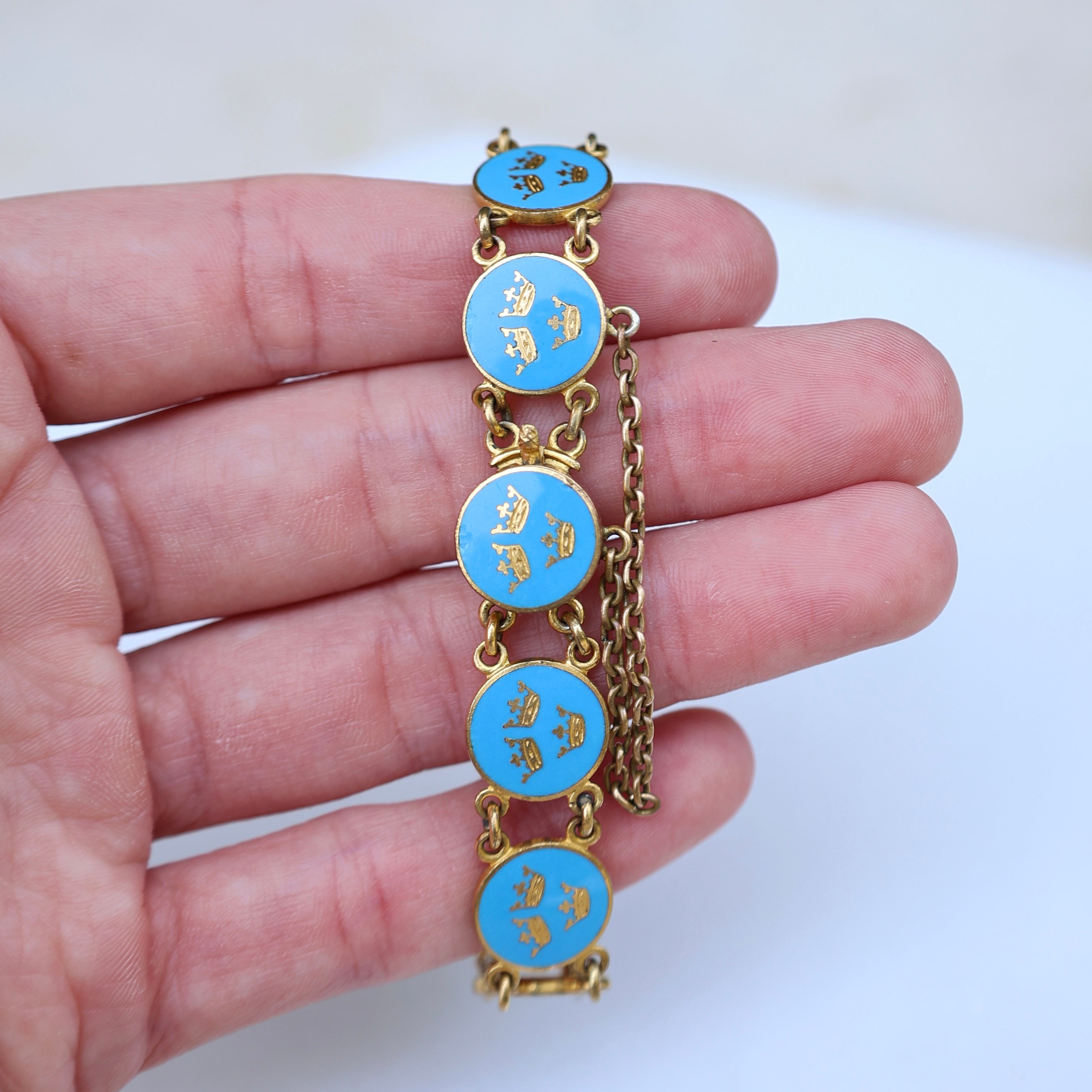 Vivian Grace Vintage Bracelet Vintage Blue Enamel Gilt Panel Bracelet by Sporrong