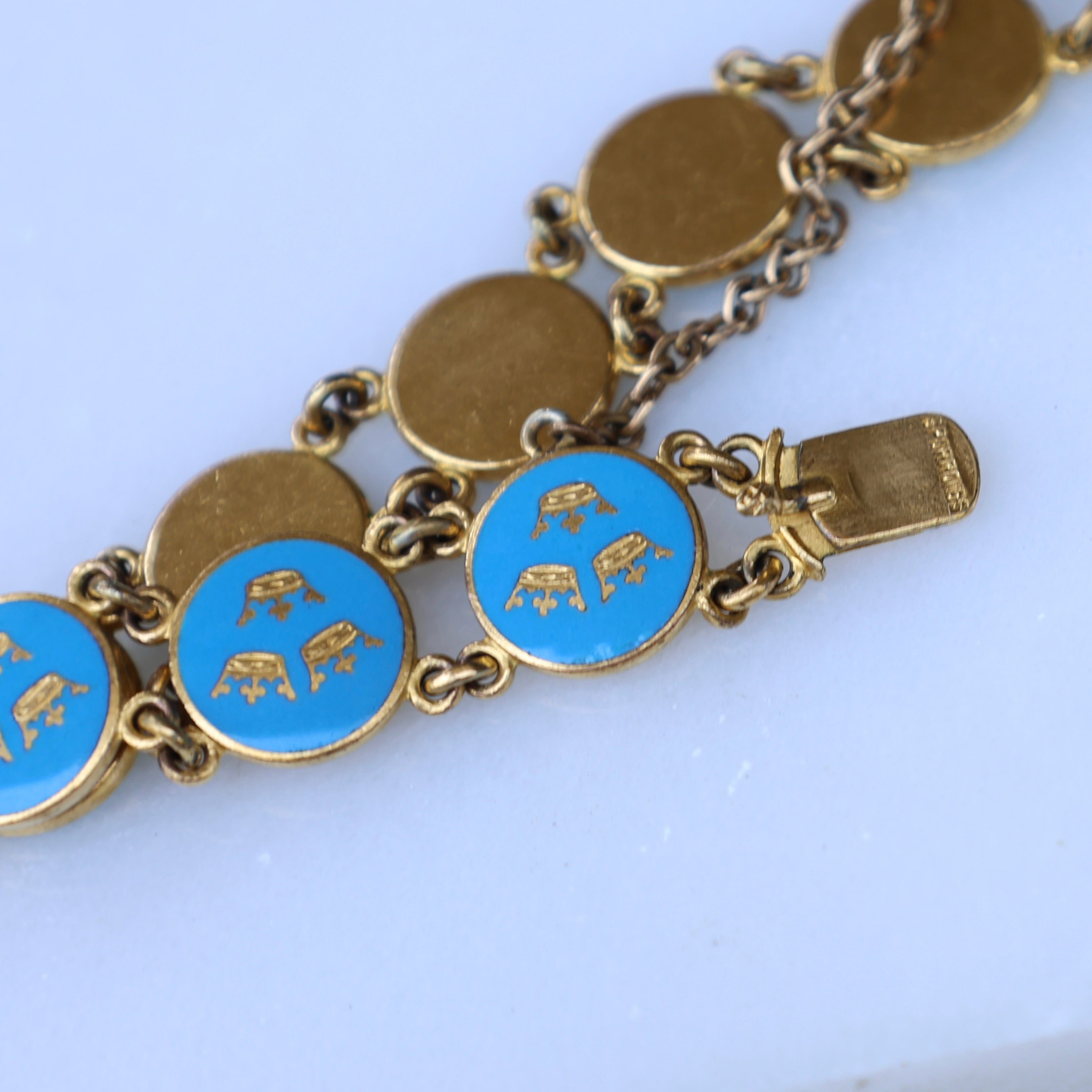 Vivian Grace Vintage Bracelet Vintage Blue Enamel Gilt Panel Bracelet by Sporrong