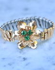 Vivian Grace Vintage Bracelet Vintage Emerald Paste Flower Sweetheart Expansion Bracelet (circa 1940)- 1/20 12k Gold Filled
