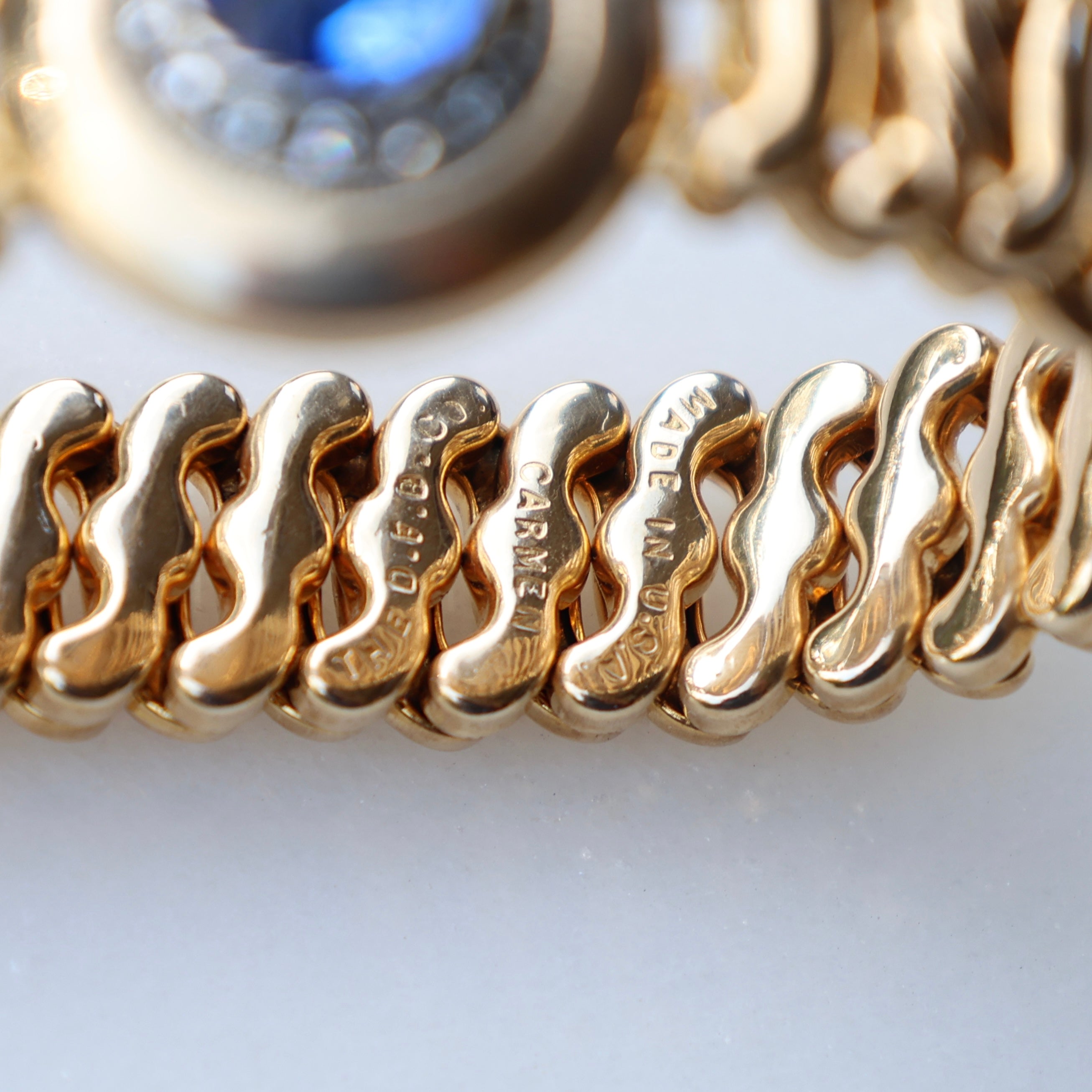 Vivian Grace Vintage Bracelet Vintage Gold Filled Sweetheart Expansion Bracelet - Blue Glass Gemstone (circa 1930)