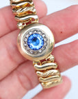 Vivian Grace Vintage Bracelet Vintage Gold Filled Sweetheart Expansion Bracelet - Blue Glass Gemstone (circa 1930)