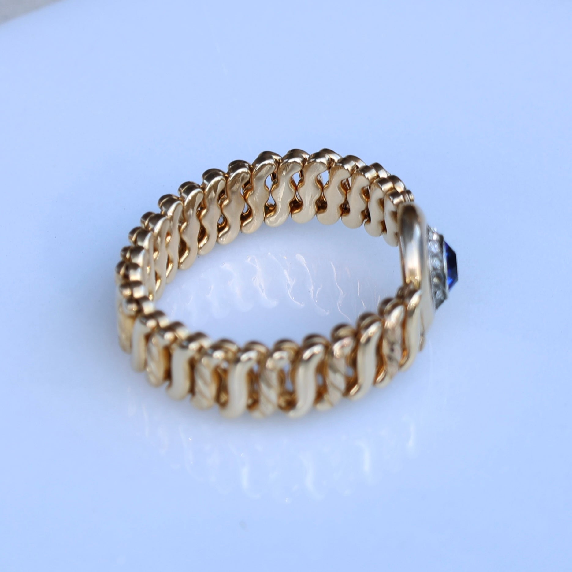 Vivian Grace Vintage Bracelet Vintage Gold Filled Sweetheart Expansion Bracelet - Blue Glass Gemstone (circa 1930)